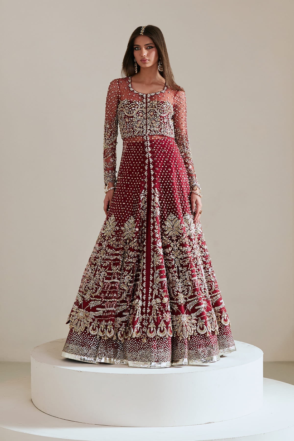 Saad Bin Shahzad Milaya – red zardozi and kamdani pishwas with flared lehenga from Lolita'25 – view 2