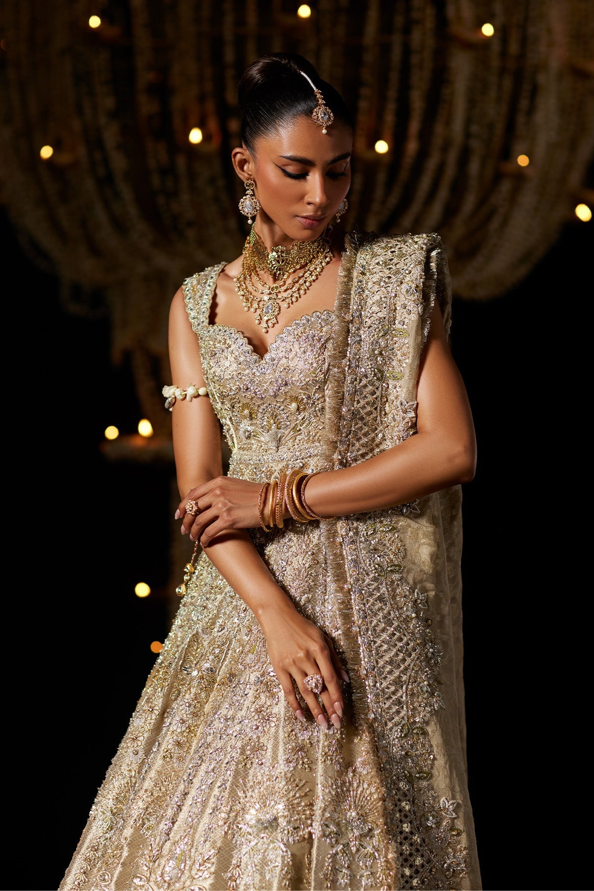 Saad Bin Shahzad Amaya – gold tissue zardozi bridal pishwas from Chandni Bridal'26 – view 5
