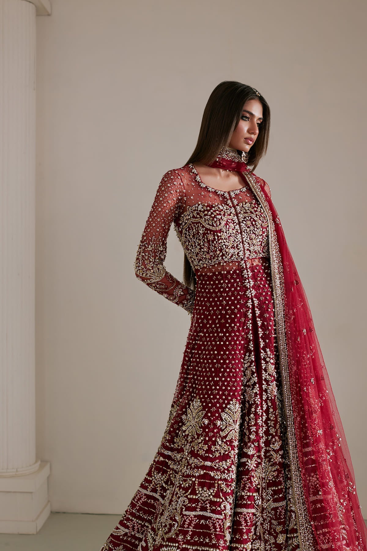 Saad Bin Shahzad Milaya – red zardozi and kamdani pishwas with flared lehenga from Lolita'25 – view 3