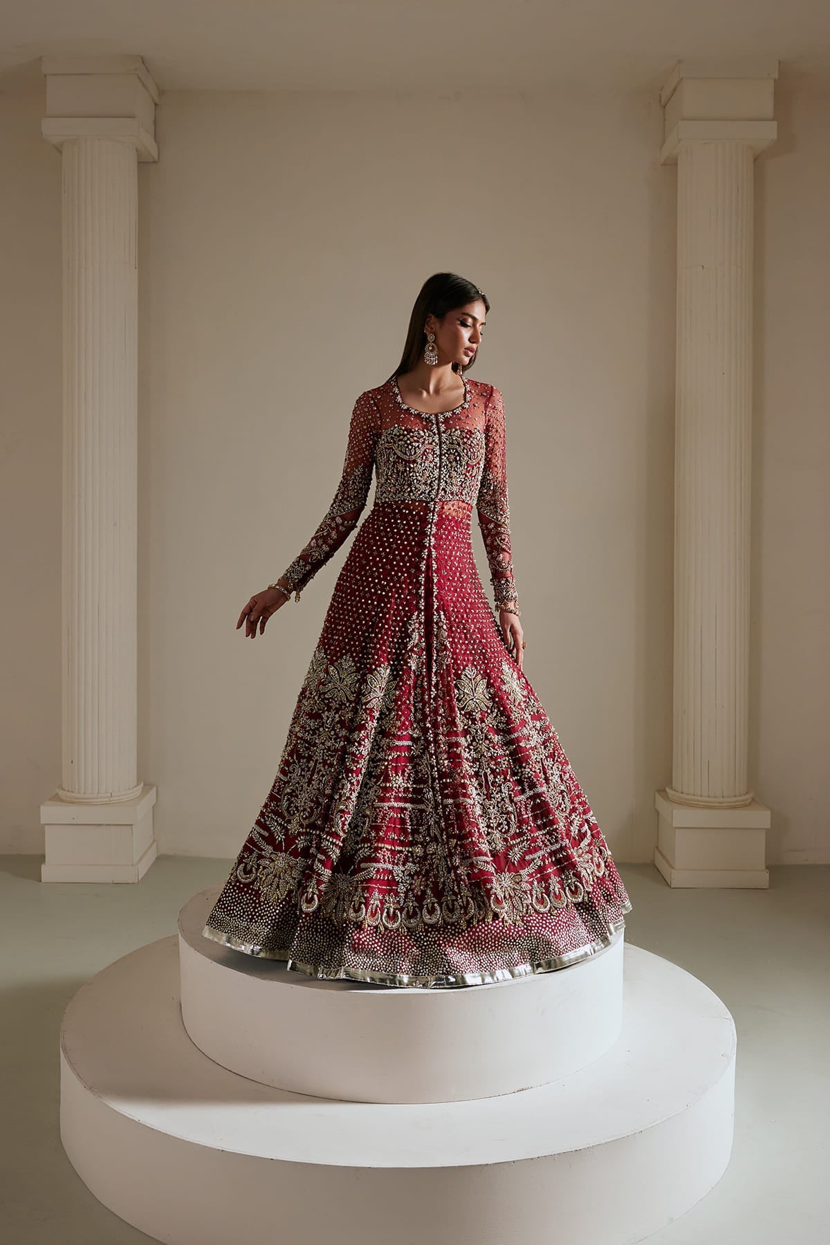 Saad Bin Shahzad Milaya – red zardozi and kamdani pishwas with flared lehenga from Lolita'25 – view 6