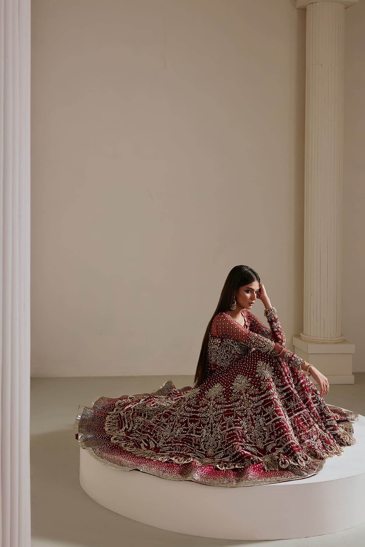 Saad Bin Shahzad Milaya – red zardozi and kamdani pishwas with flared lehenga from Lolita'25 – view 8