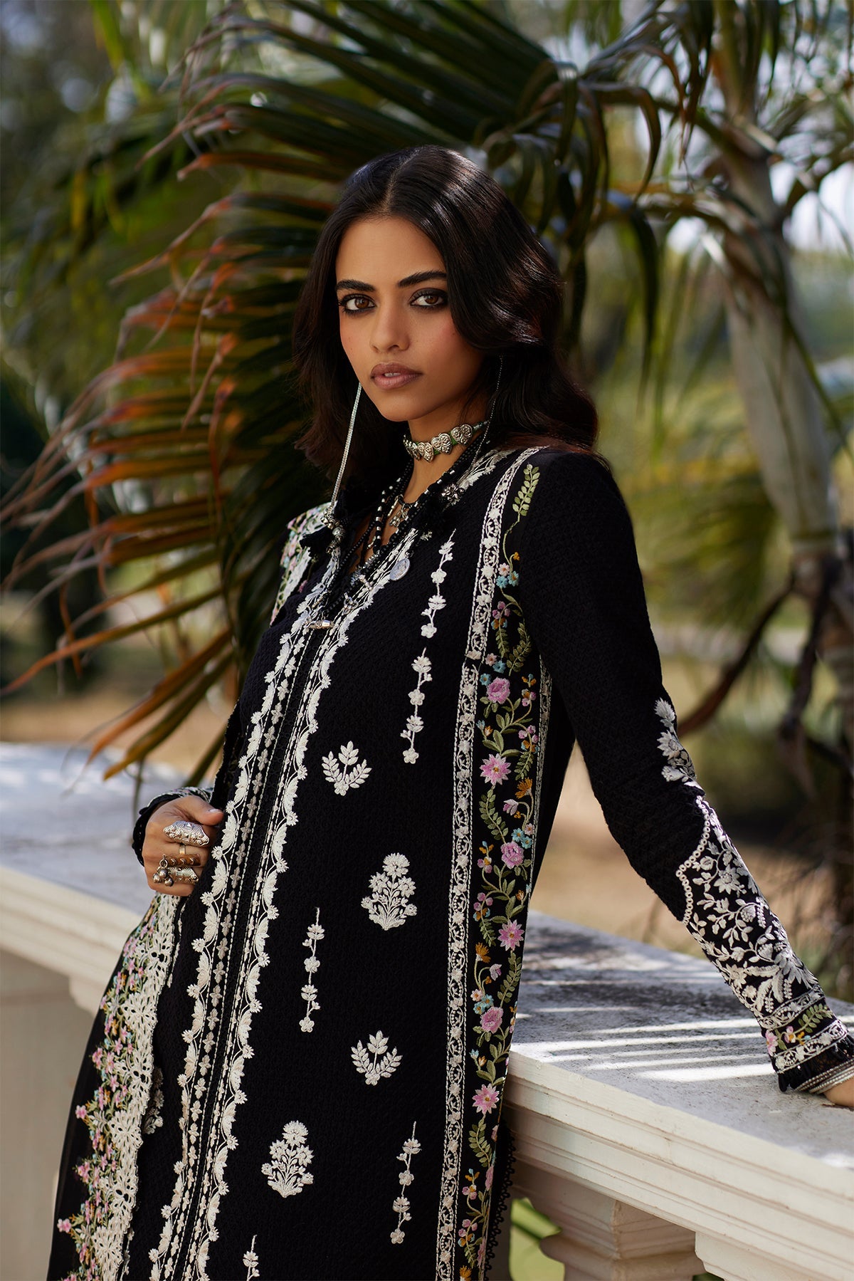 Saad Bin Shahzad Aleia – black floral-embroidered paper lawn front-open kurta from Summer Pret'26 – view 3