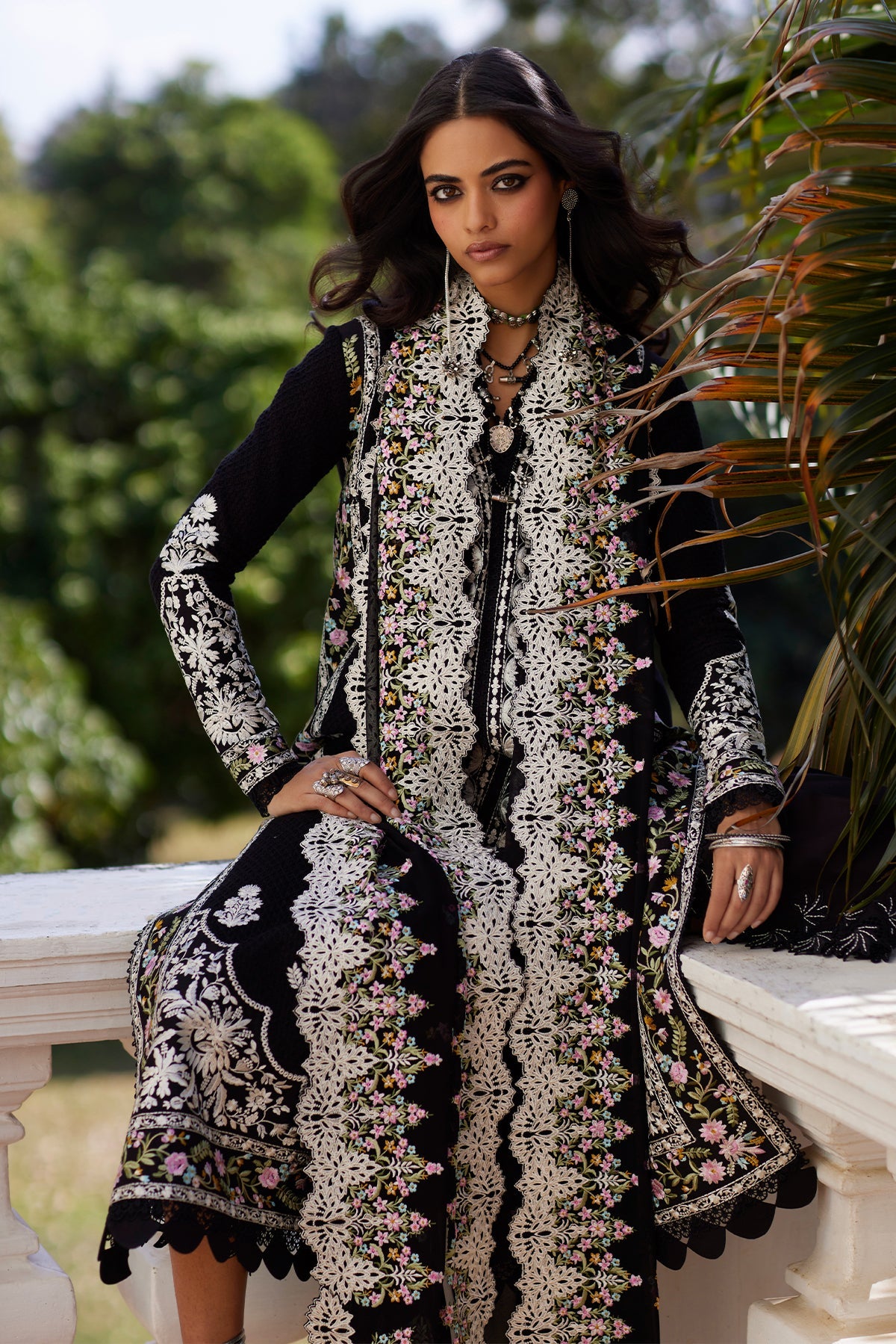 Saad Bin Shahzad Aleia – black floral-embroidered paper lawn front-open kurta from Summer Pret'26 – view 8