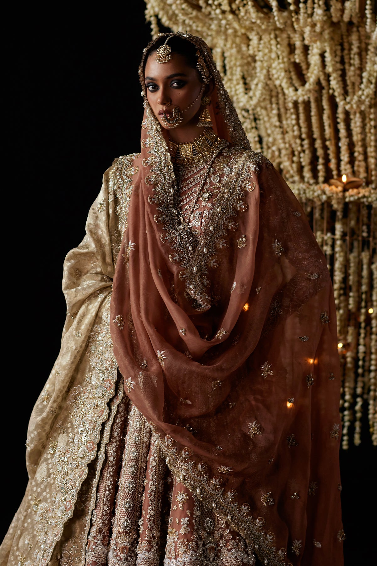 Saad Bin Shahzad Zyva – peach rust zardozi bridal pishwas from Chandni Bridal'26 – view 3