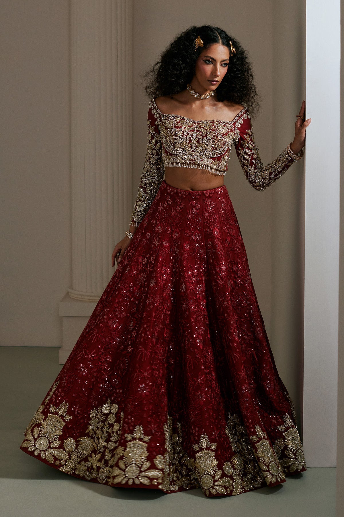 Saad Bin Shahzad Zoye – deep rust self-embroidered lehenga choli with golden hammer work from Lolita'25