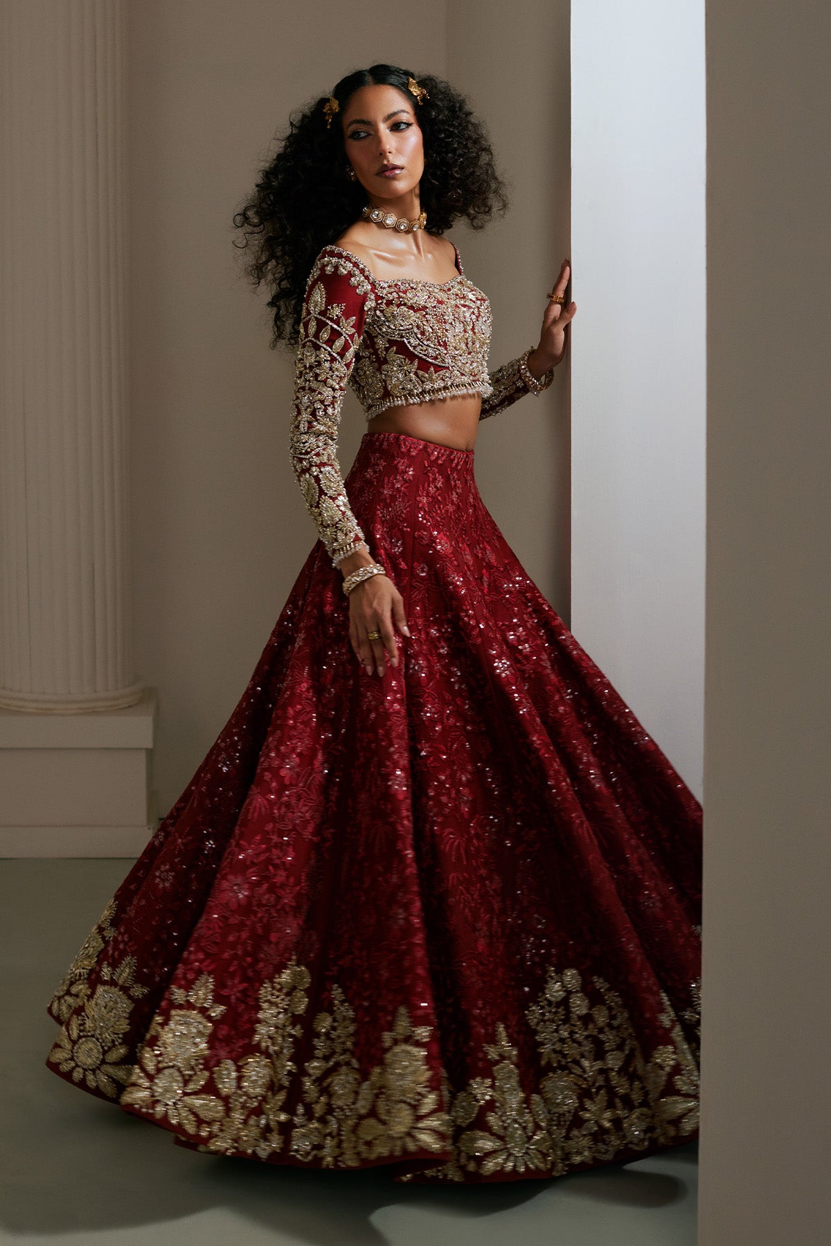 Saad Bin Shahzad Zoye – deep rust self-embroidered lehenga choli with golden hammer work from Lolita'25 – view 10