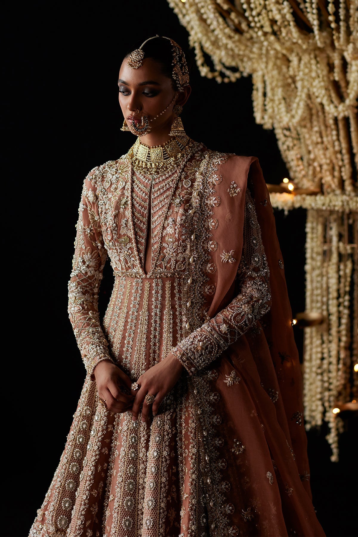 Saad Bin Shahzad Zyva – peach rust zardozi bridal pishwas from Chandni Bridal'26 – view 5