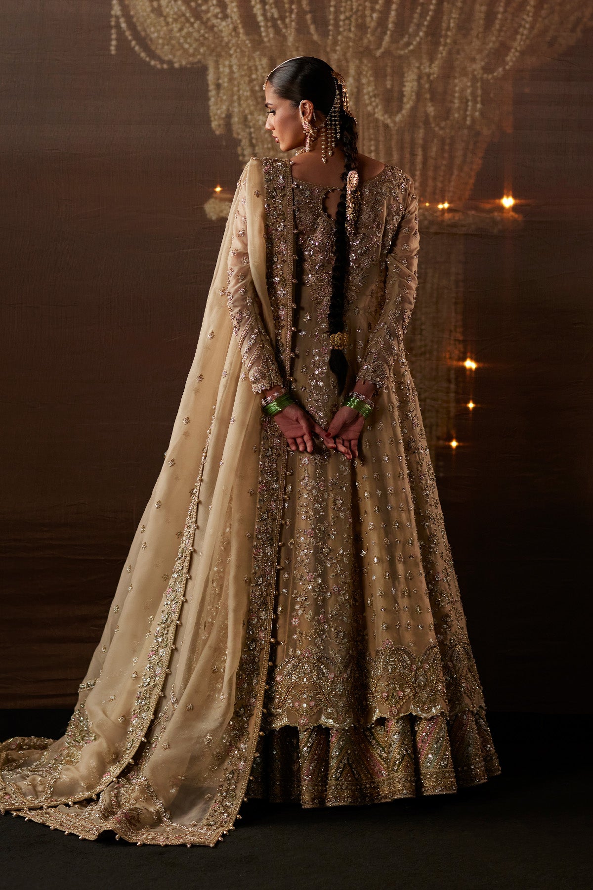 Saad Bin Shahzad Arwa – beige zardozi kalidar pishwas with lehenga from Chandni Bridal'26 – view 9