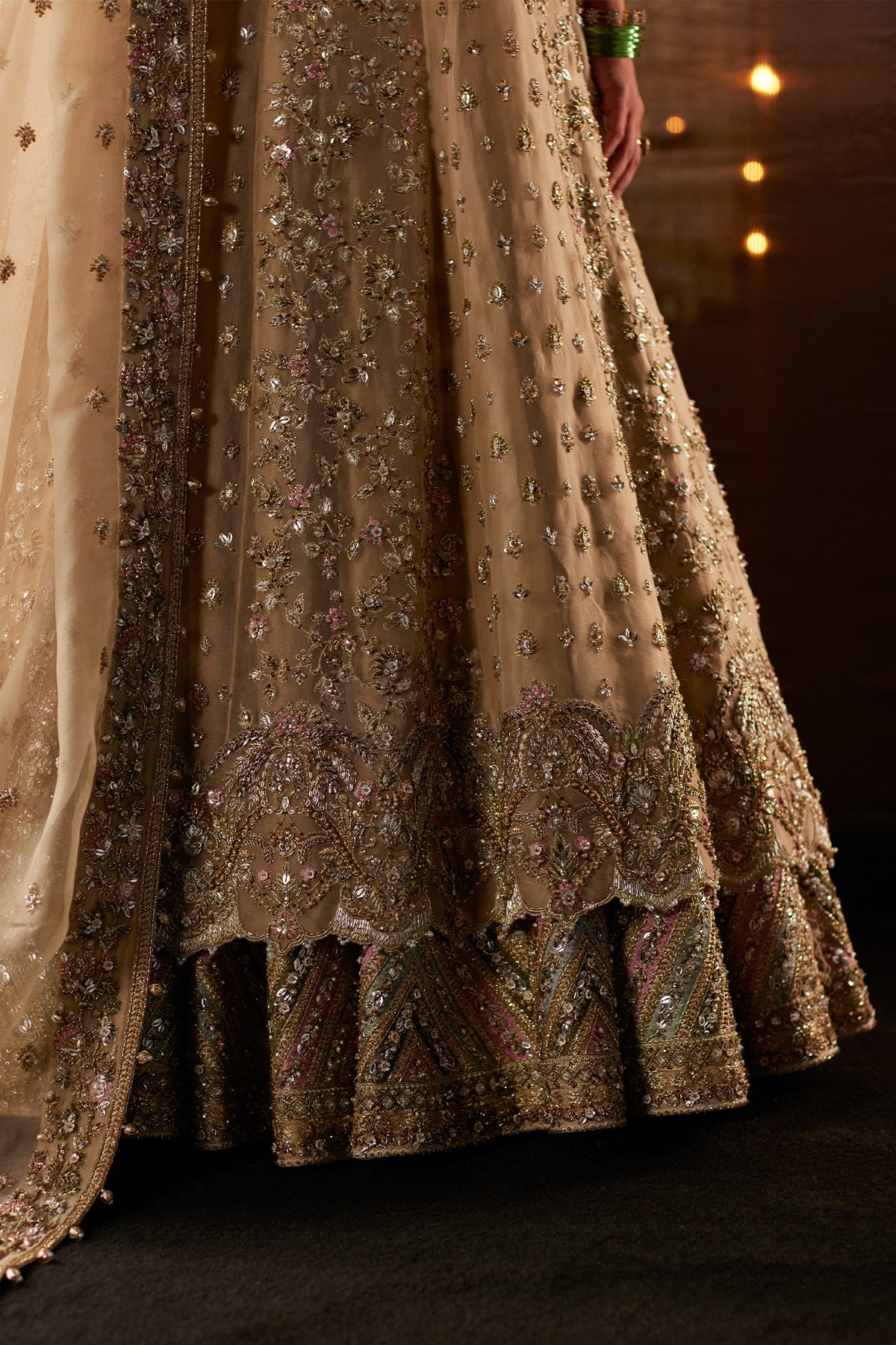 Saad Bin Shahzad Arwa – beige zardozi kalidar pishwas with lehenga from Chandni Bridal'26 – view 11