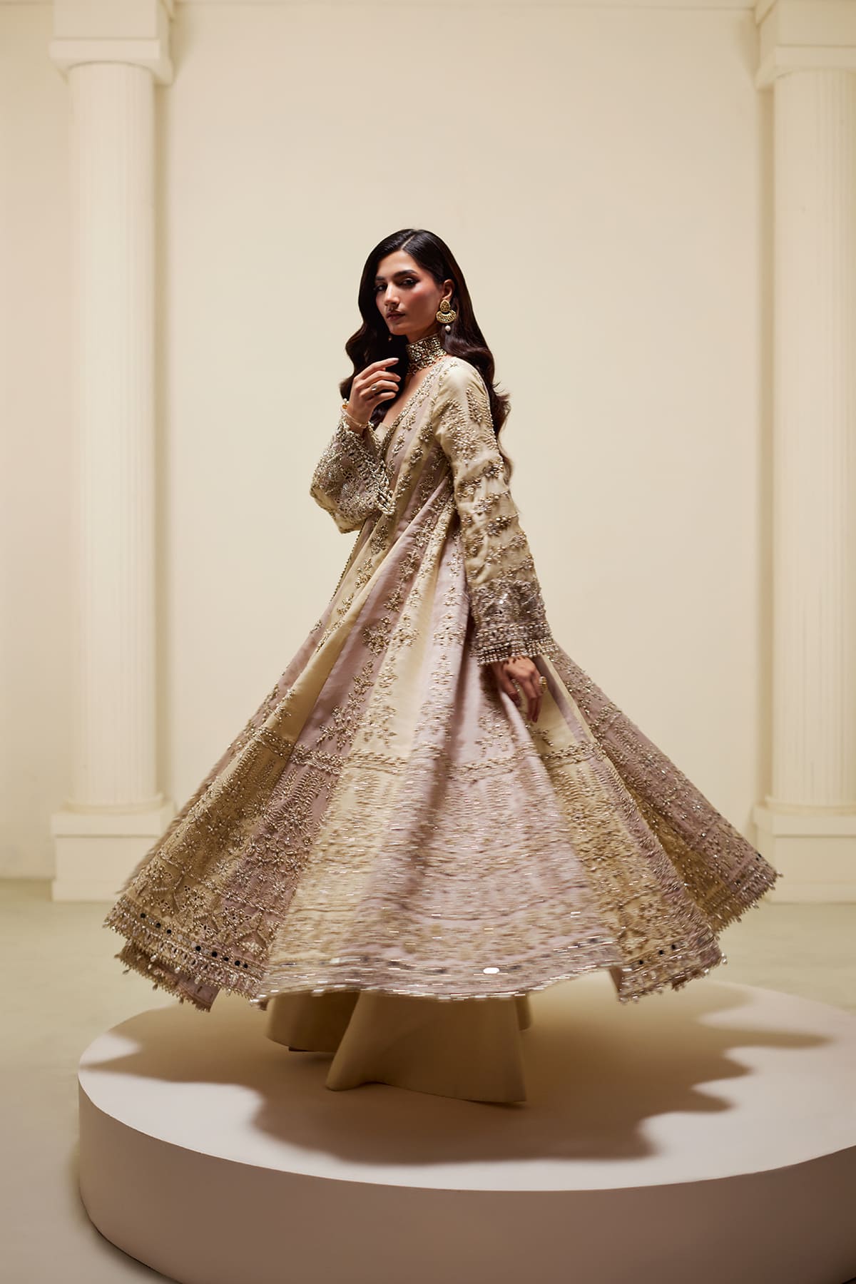 Saad Bin Shahzad Naira – butter yellow and pink hand-embellished kalidar with sharara from Lolita'25 – view 4