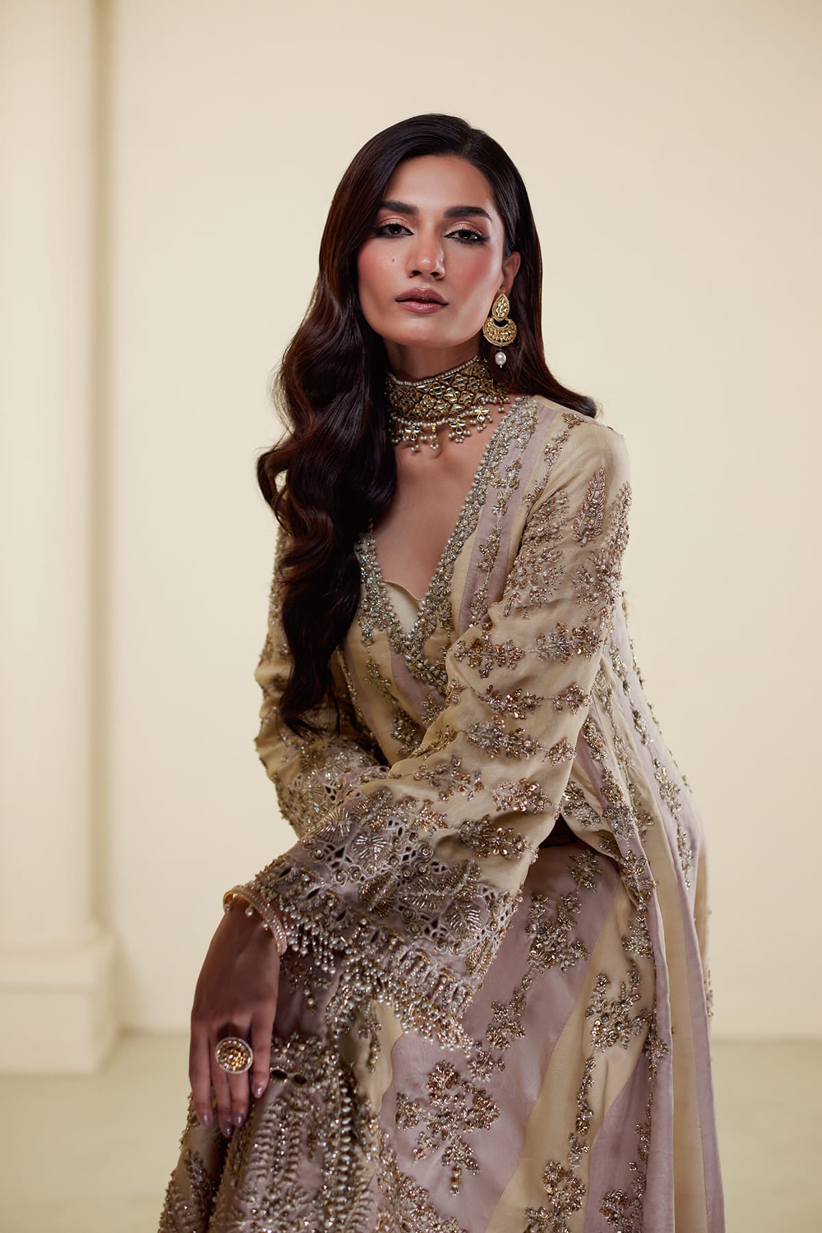Saad Bin Shahzad Naira – butter yellow and pink hand-embellished kalidar with sharara from Lolita'25 – view 5