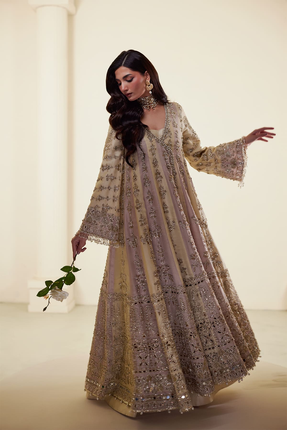 Saad Bin Shahzad Naira – butter yellow and pink hand-embellished kalidar with sharara from Lolita'25 – view 6