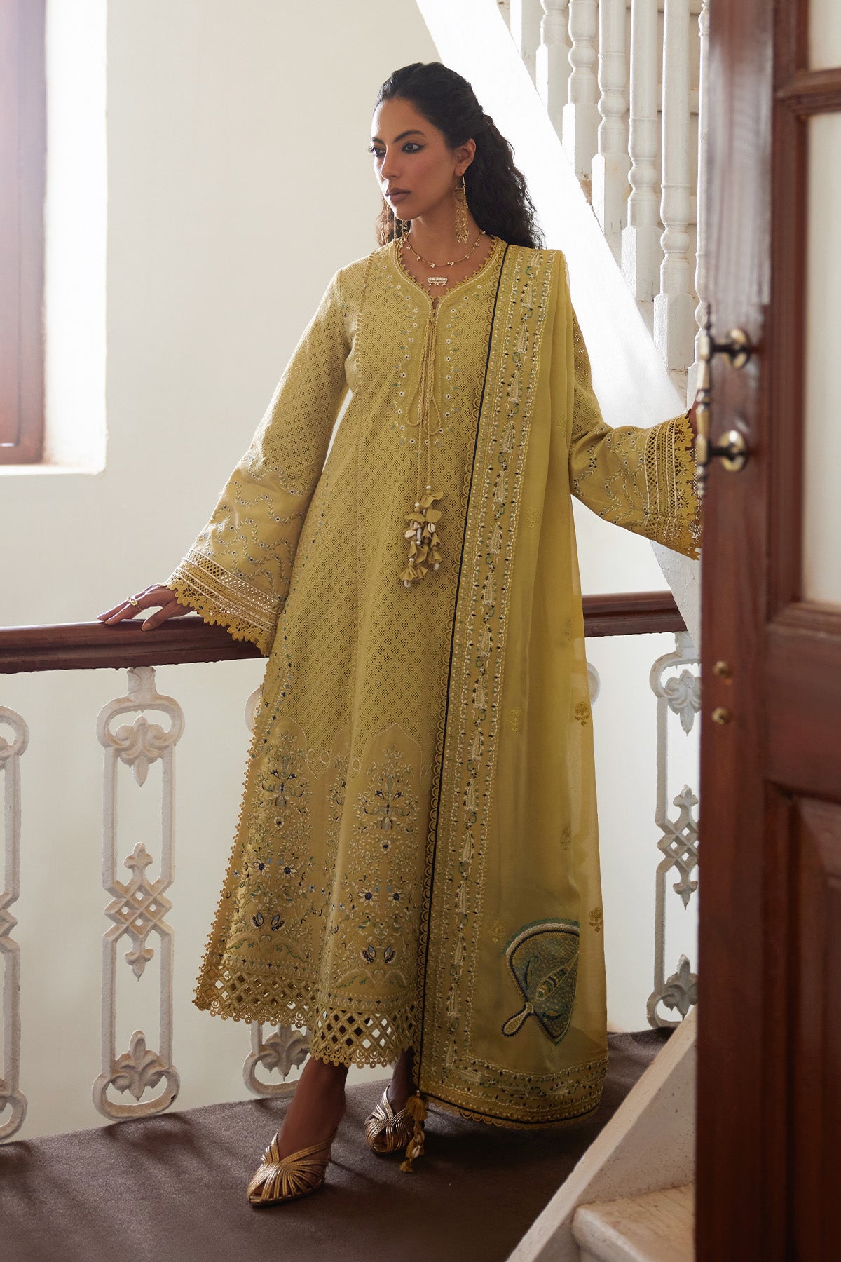 Saad Bin Shahzad Freya – pastel corn yellow boring-embroidered lawn kurta with culottes from Depalpur