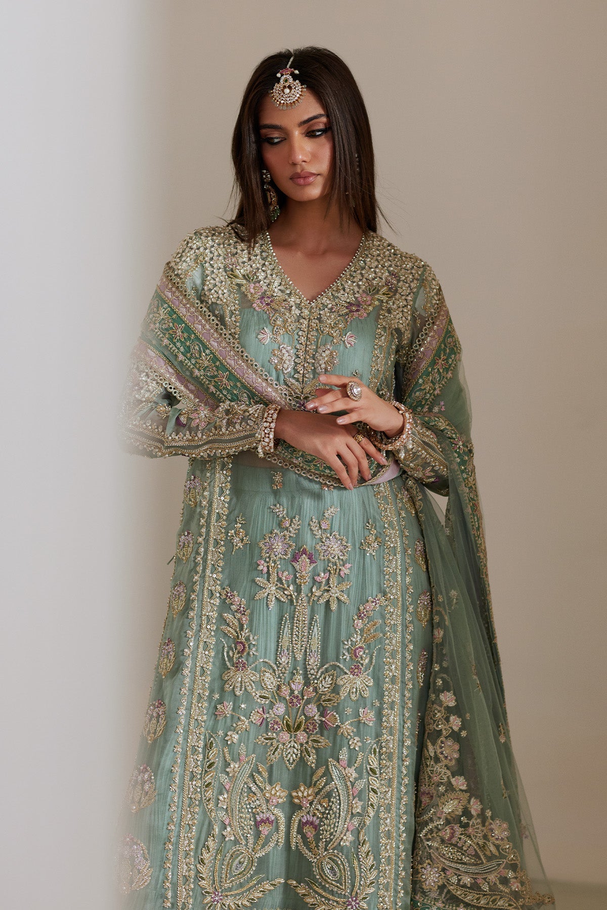 Saad Bin Shahzad Isla – turquoise resham and dabka embellished long shirt with sharara from Lolita'25 – view 4