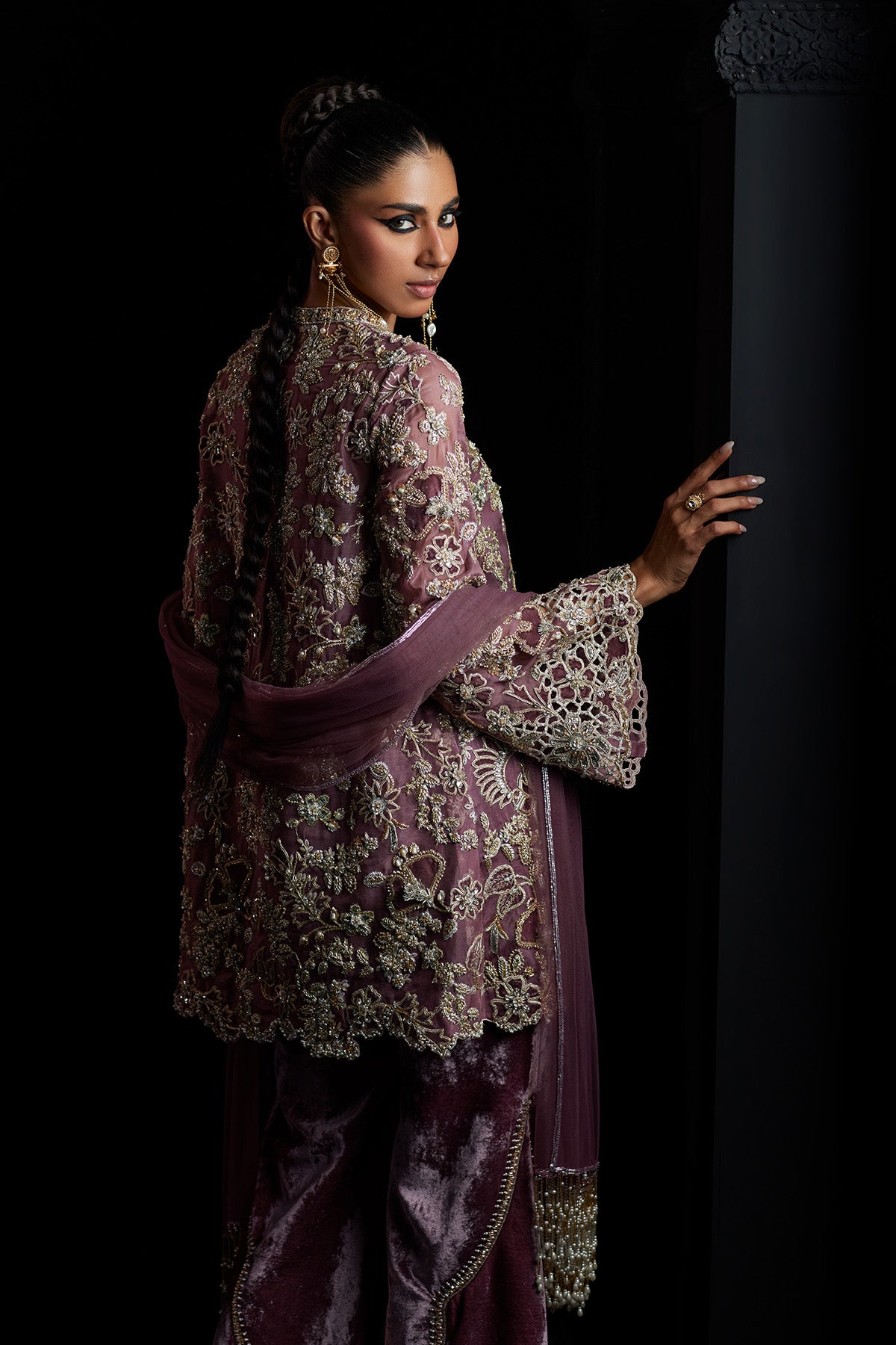 Saad Bin Shahzad Maram – rosewood embroidered jacket with velvet trousers from Chandni Bridal'26 – view 8