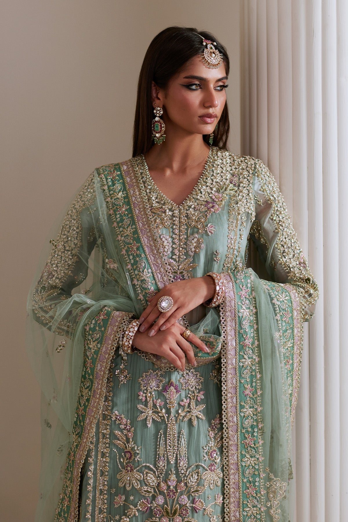 Saad Bin Shahzad Isla – turquoise resham and dabka embellished long shirt with sharara from Lolita'25 – view 3