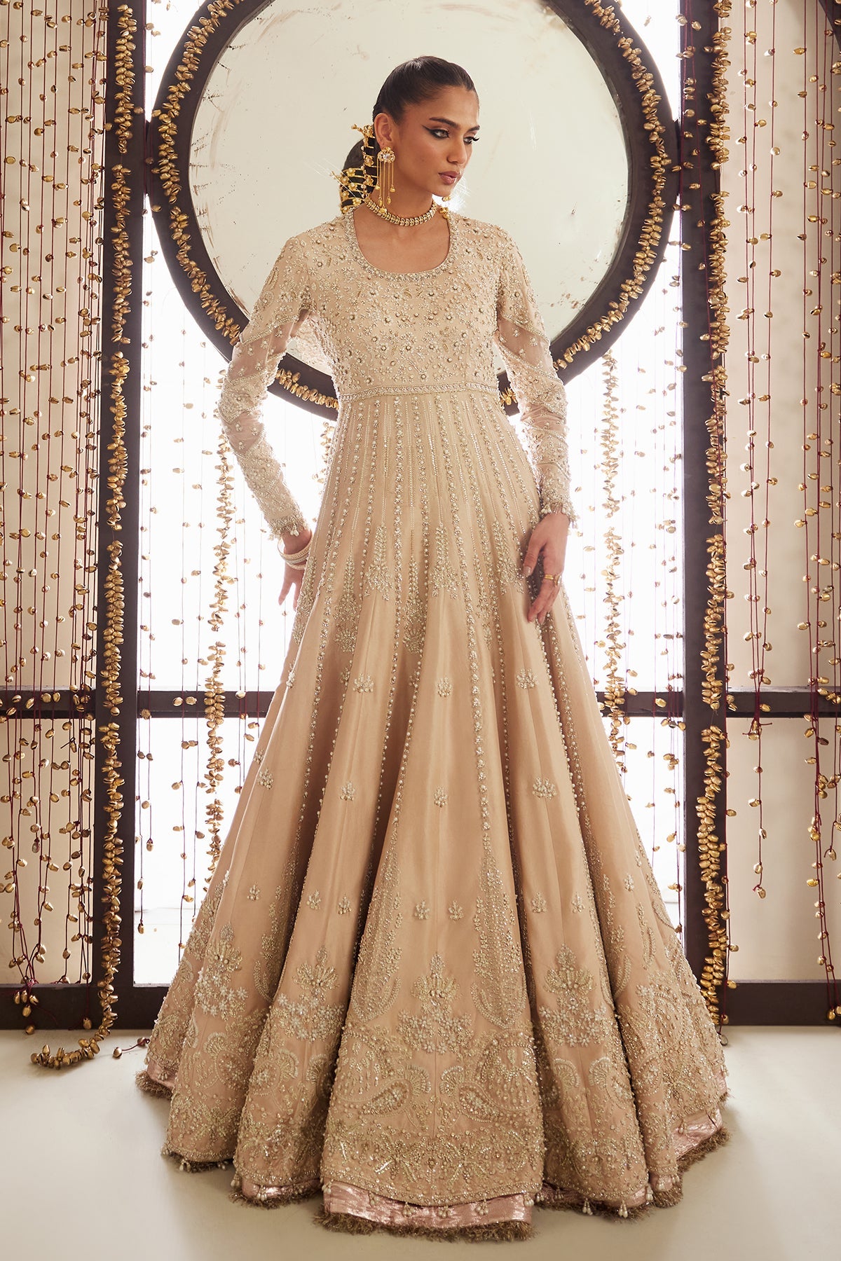 Saad Bin Shahzad Alleia – nude pink zardozi and pearl raw silk kalidar from Lolita'25 – view 7