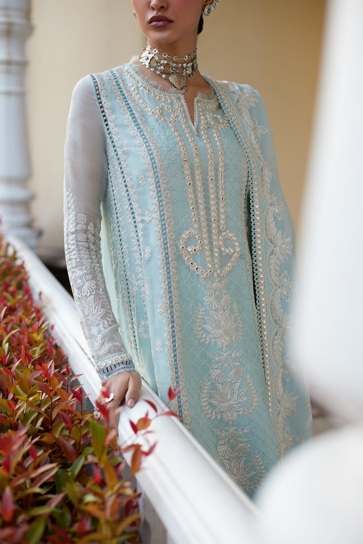 Saad Bin Shahzad Saher – sky blue embroidered paper lawn kalidaar with azaar pants from Summer Pret'26 – view 4