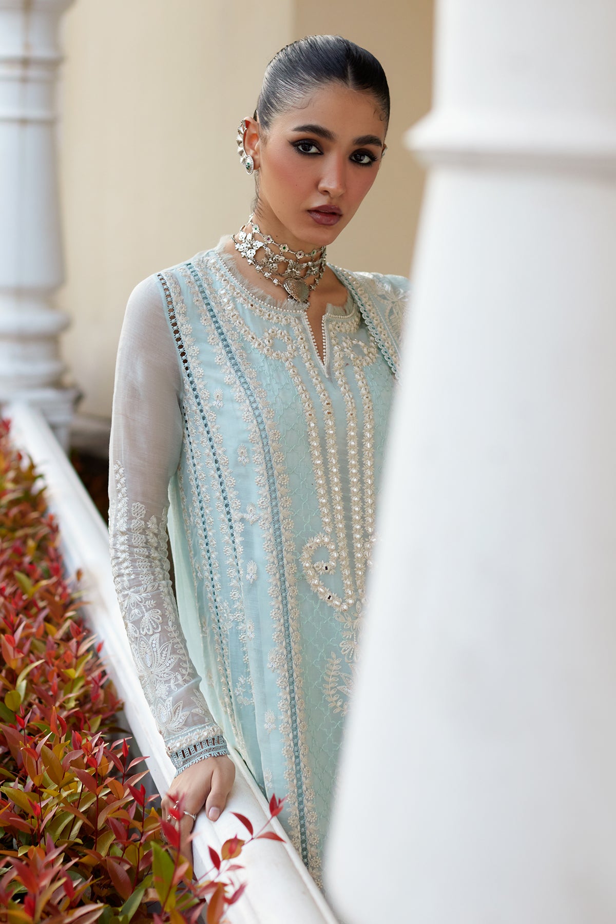 Saad Bin Shahzad Saher – sky blue embroidered paper lawn kalidaar with azaar pants from Summer Pret'26 – view 3
