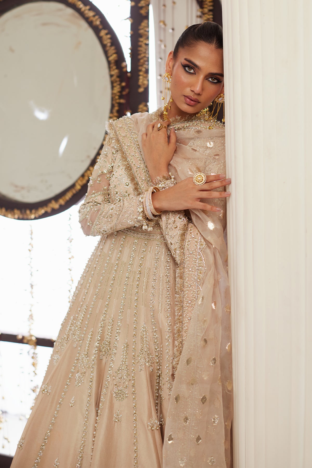 Saad Bin Shahzad Alleia – nude pink zardozi and pearl raw silk kalidar from Lolita'25 – view 12