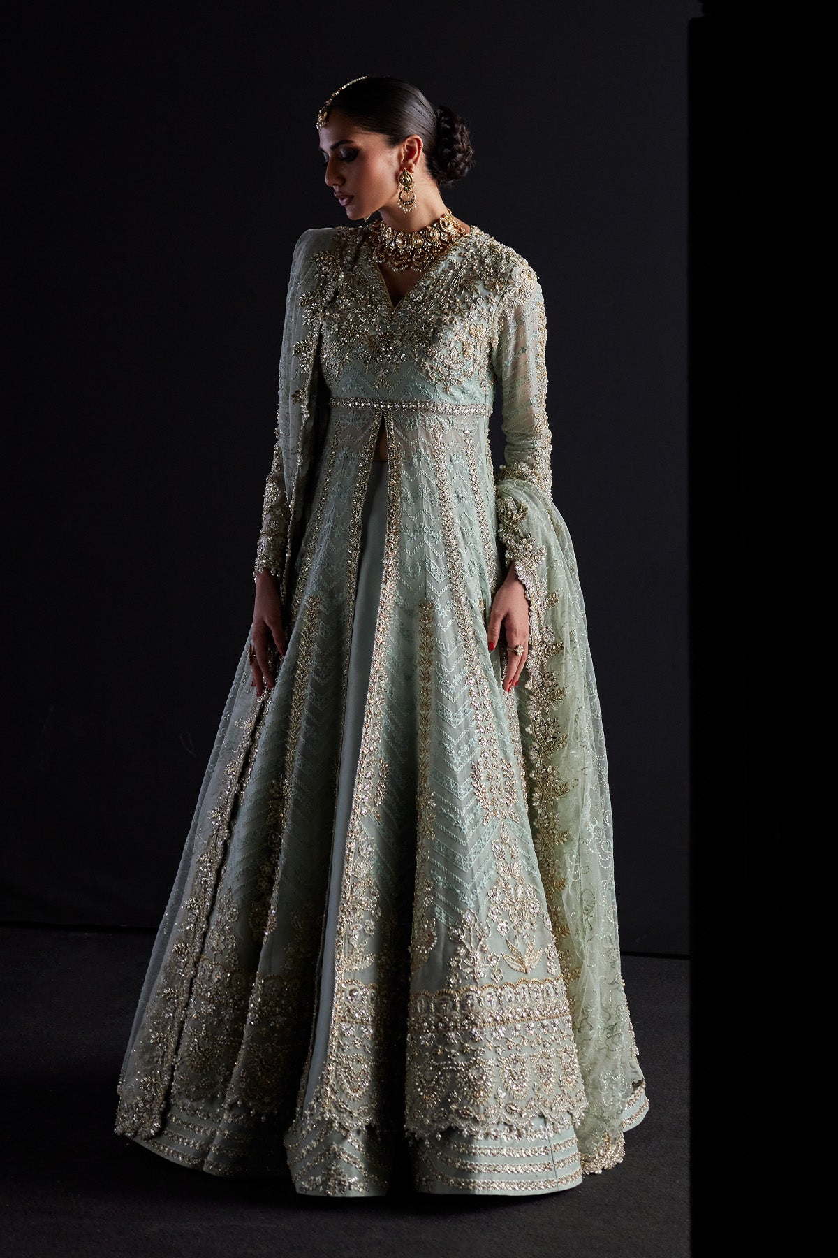 Saad Bin Shahzad Kyra – pastel blue zardozi bridal pishwas from Chandni Bridal'26 – view 5