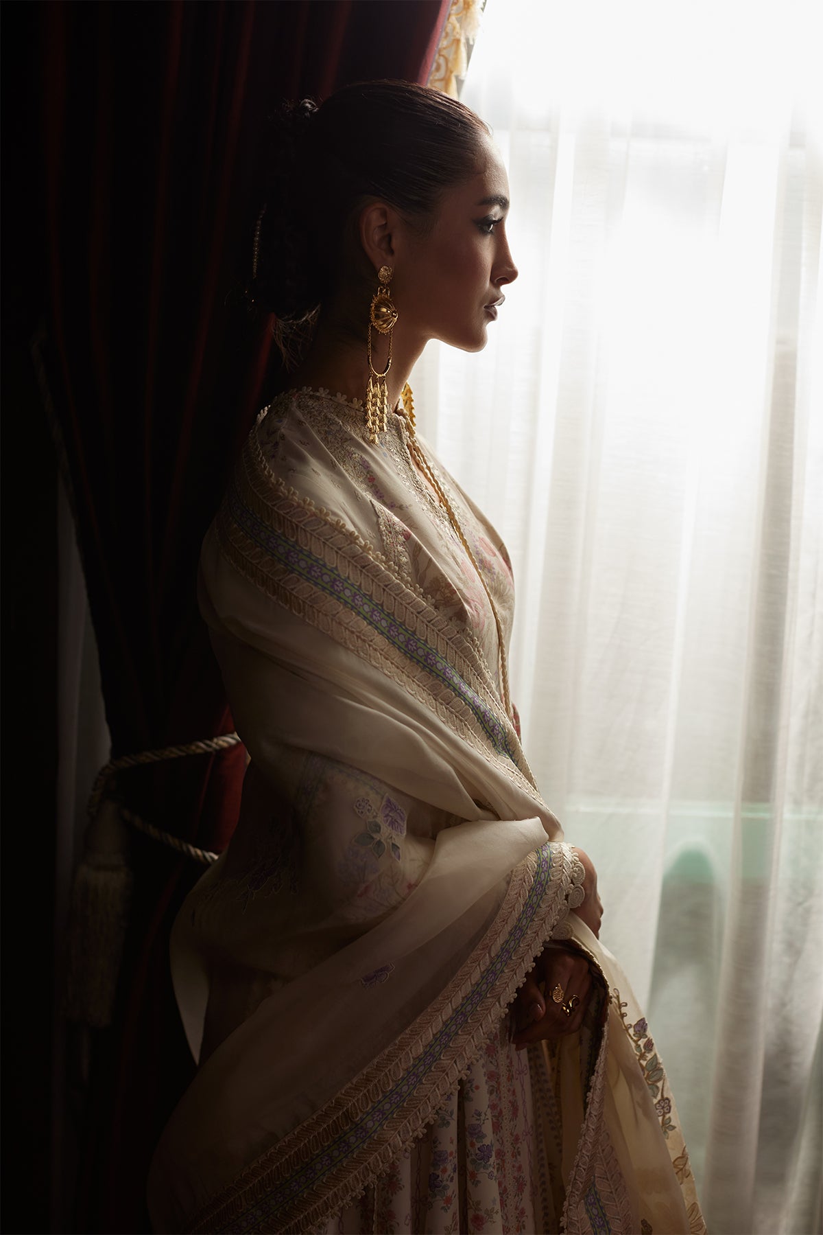 Saad Bin Shahzad Safira – ivory floral printed and embroidered lawn pishwas from Depalpur – view 9