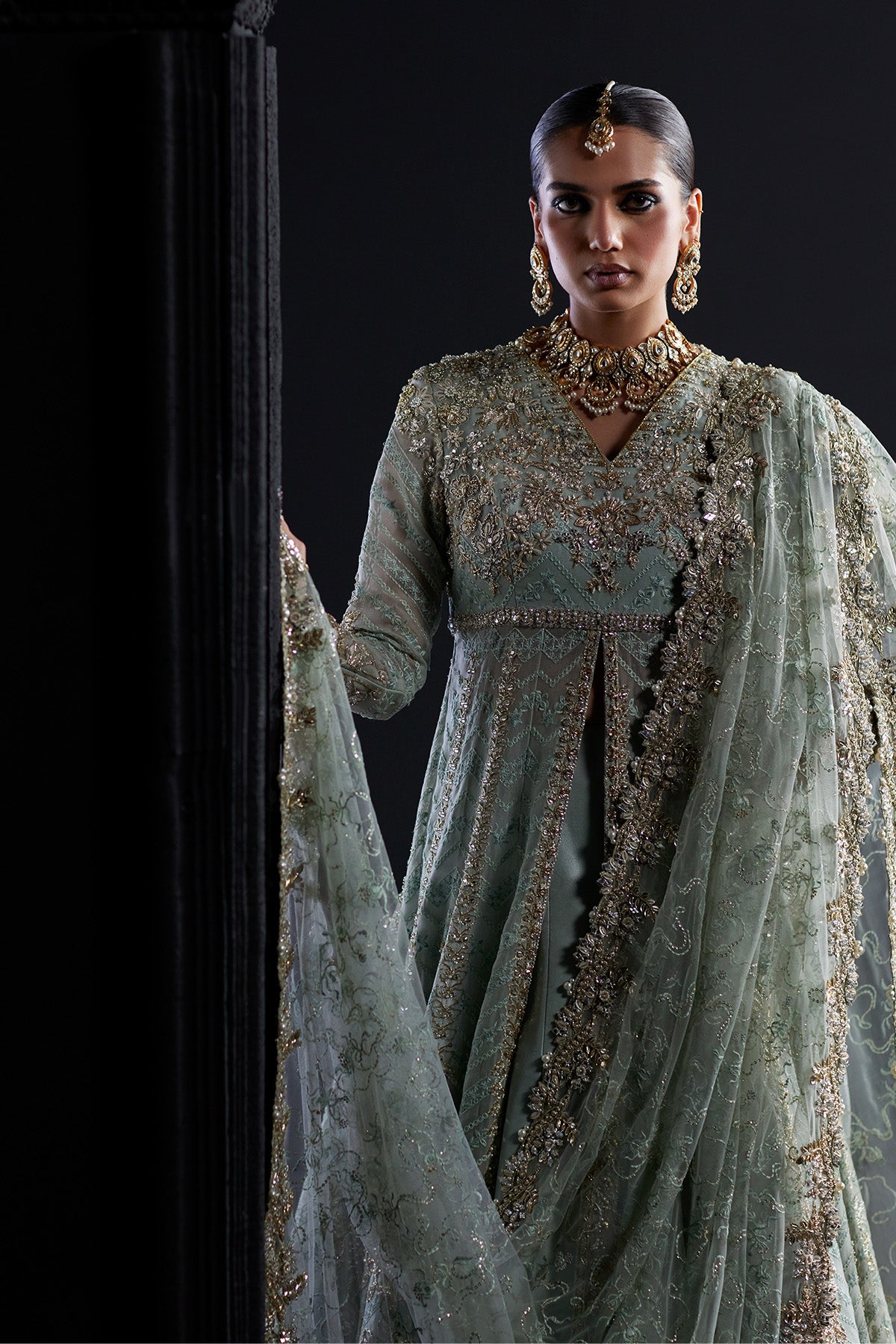 Saad Bin Shahzad Kyra – pastel blue zardozi bridal pishwas from Chandni Bridal'26 – view 4