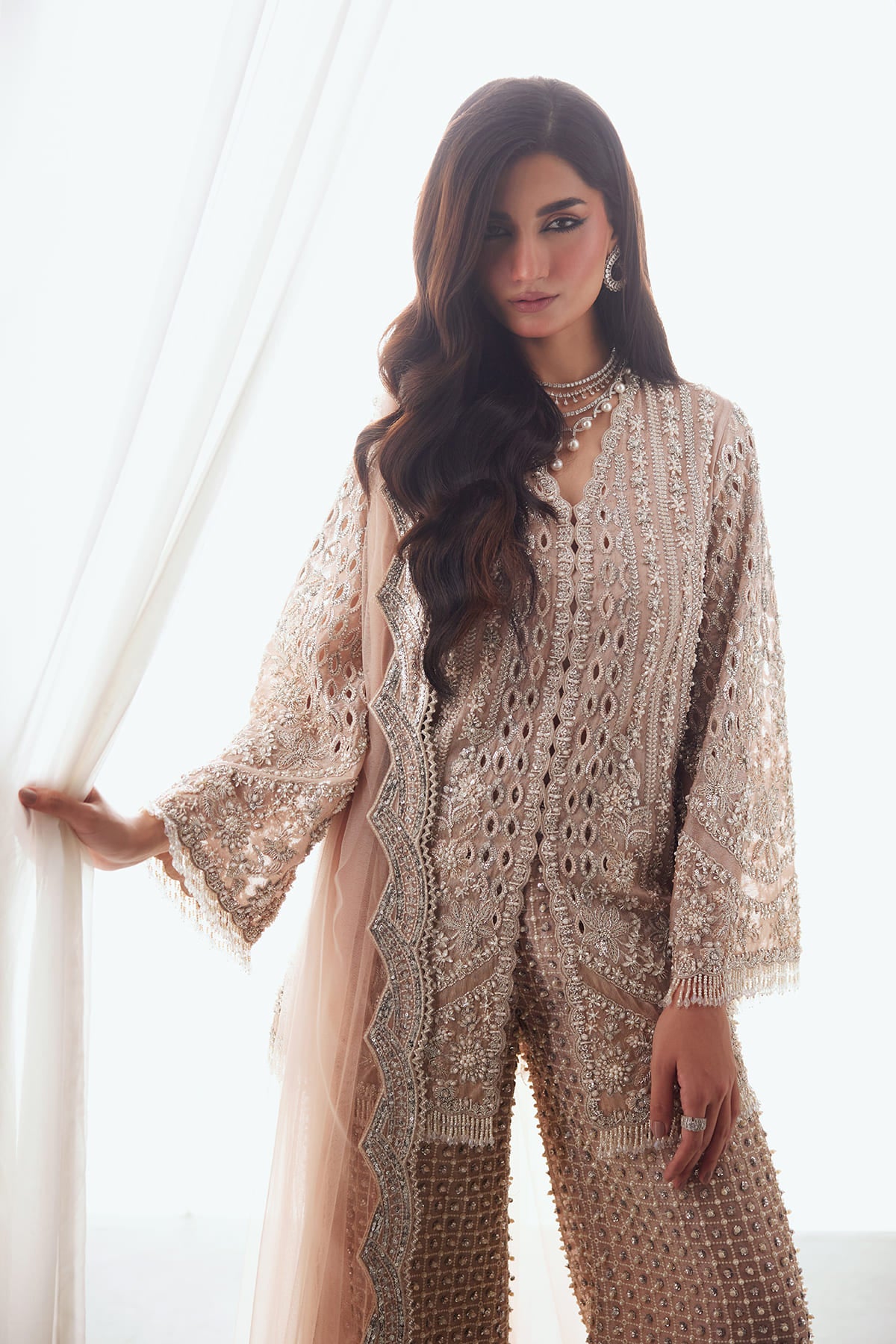 Saad Bin Shahzad Lyra – rosy brown cutwork and hand-embroidered shirt with trousers from Lolita'25 – view 5