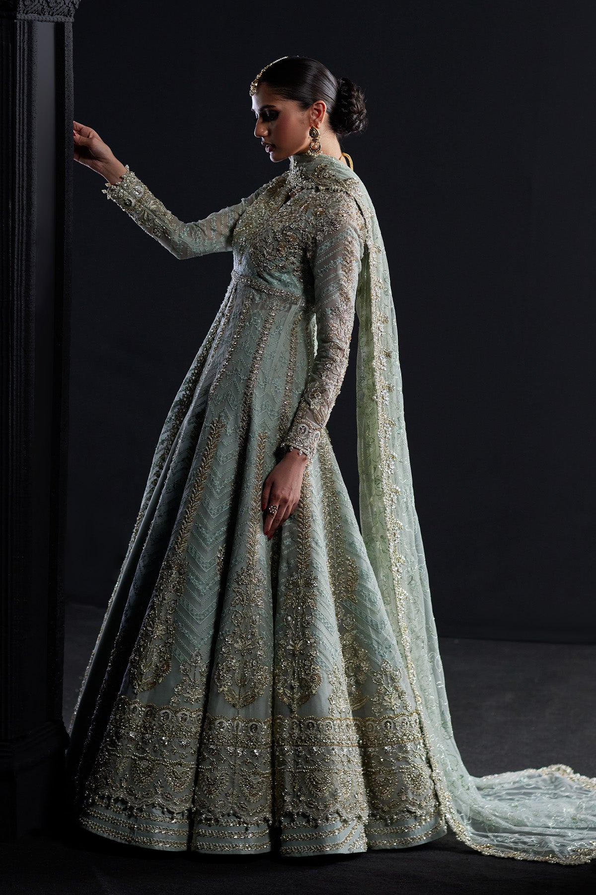 Saad Bin Shahzad Kyra – pastel blue zardozi bridal pishwas from Chandni Bridal'26 – view 9