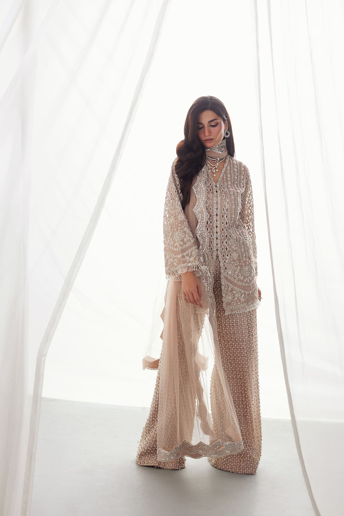 Saad Bin Shahzad Lyra – rosy brown cutwork and hand-embroidered shirt with trousers from Lolita'25 – view 6