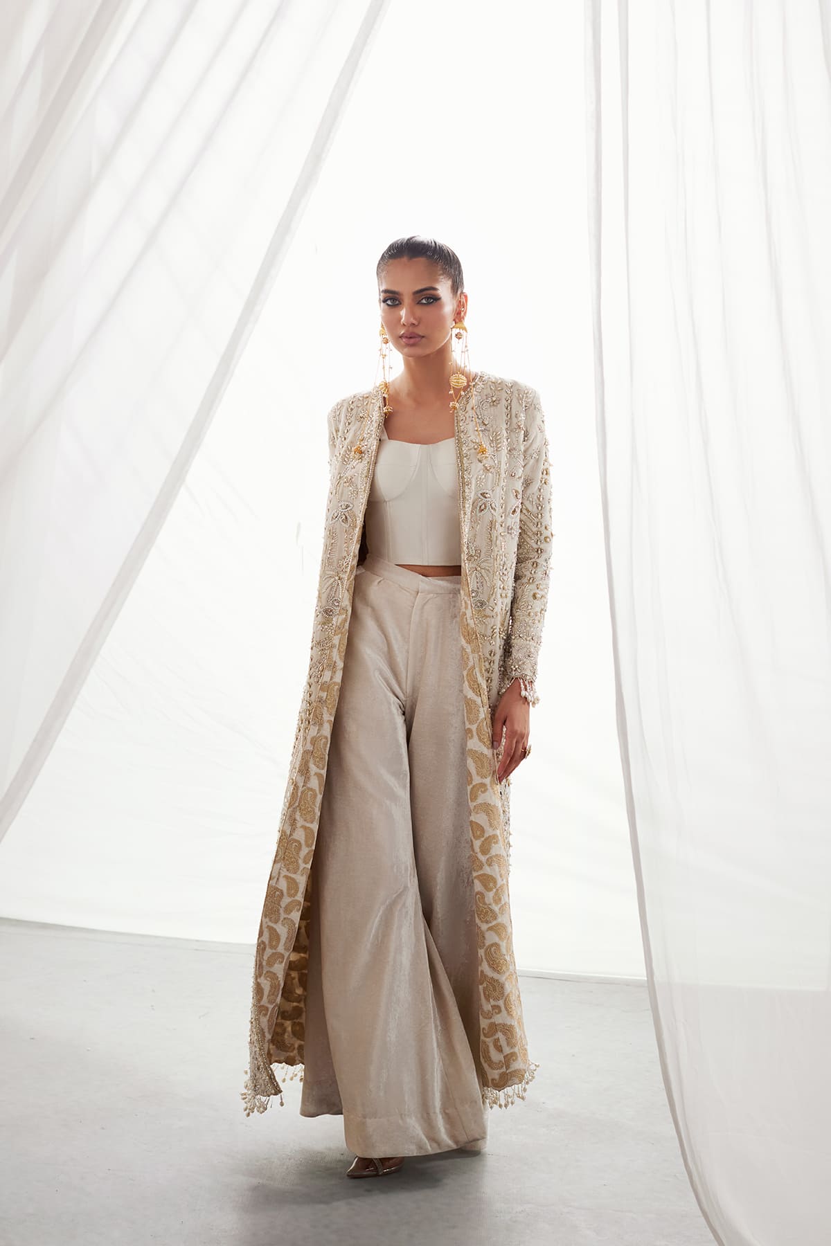 Saad Bin Shahzad Ava – off-white hand-embellished velvet jacket with corset and trousers from Lolita'25 – view 8