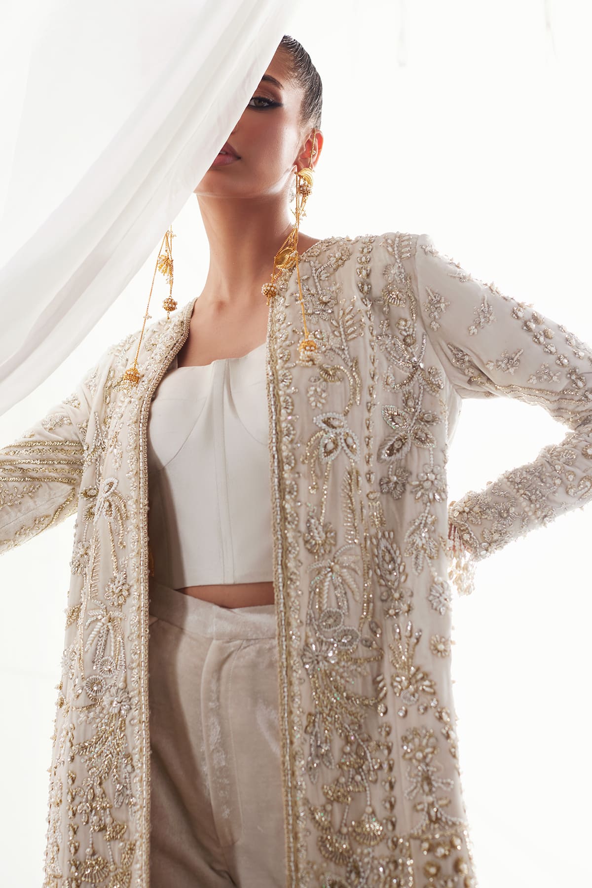 Saad Bin Shahzad Ava – off-white hand-embellished velvet jacket with corset and trousers from Lolita'25 – view 9