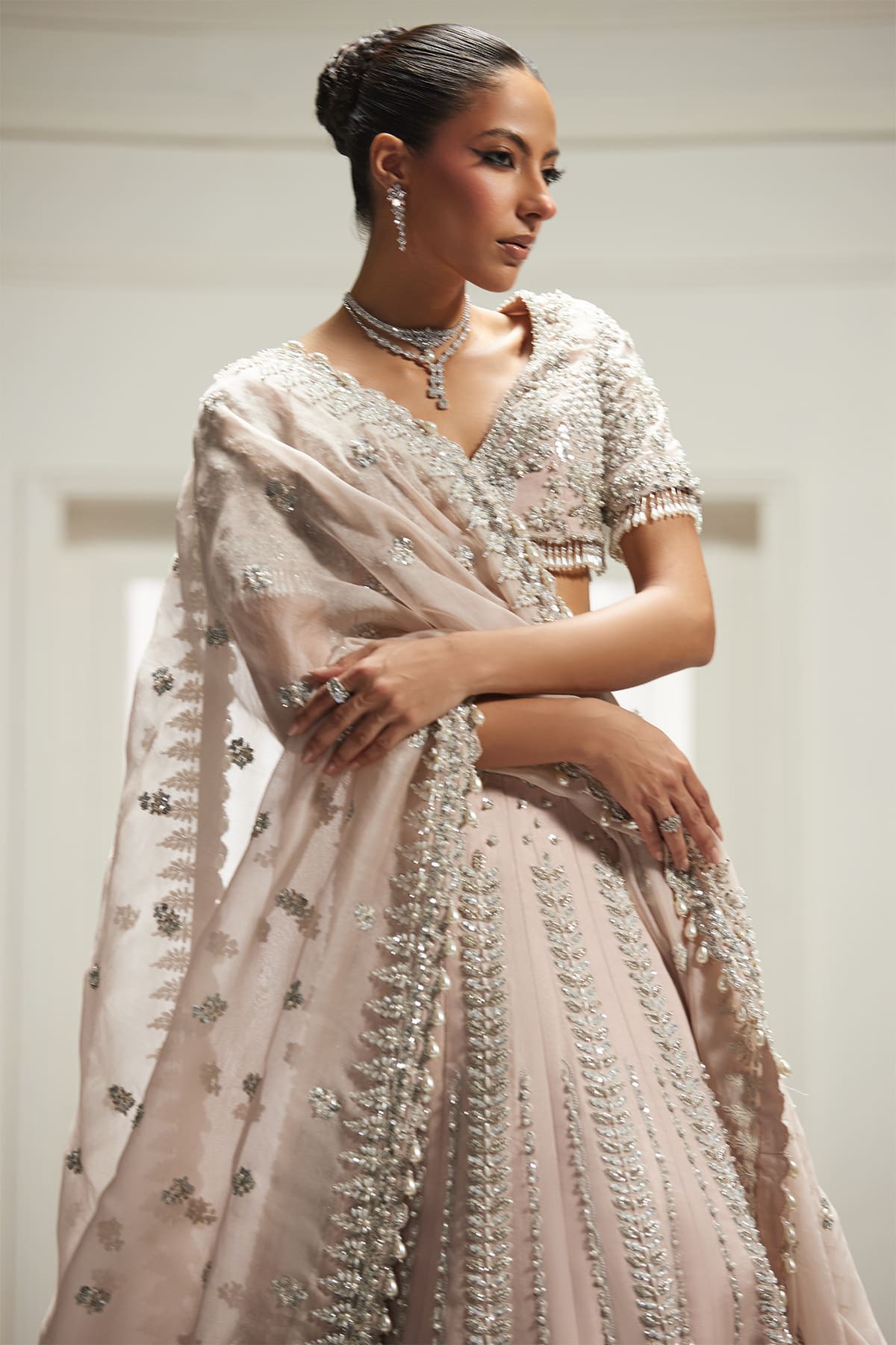 Saad Bin Shahzad Omina – blush pink silver-embellished lehenga choli from Lolita'25 – view 5