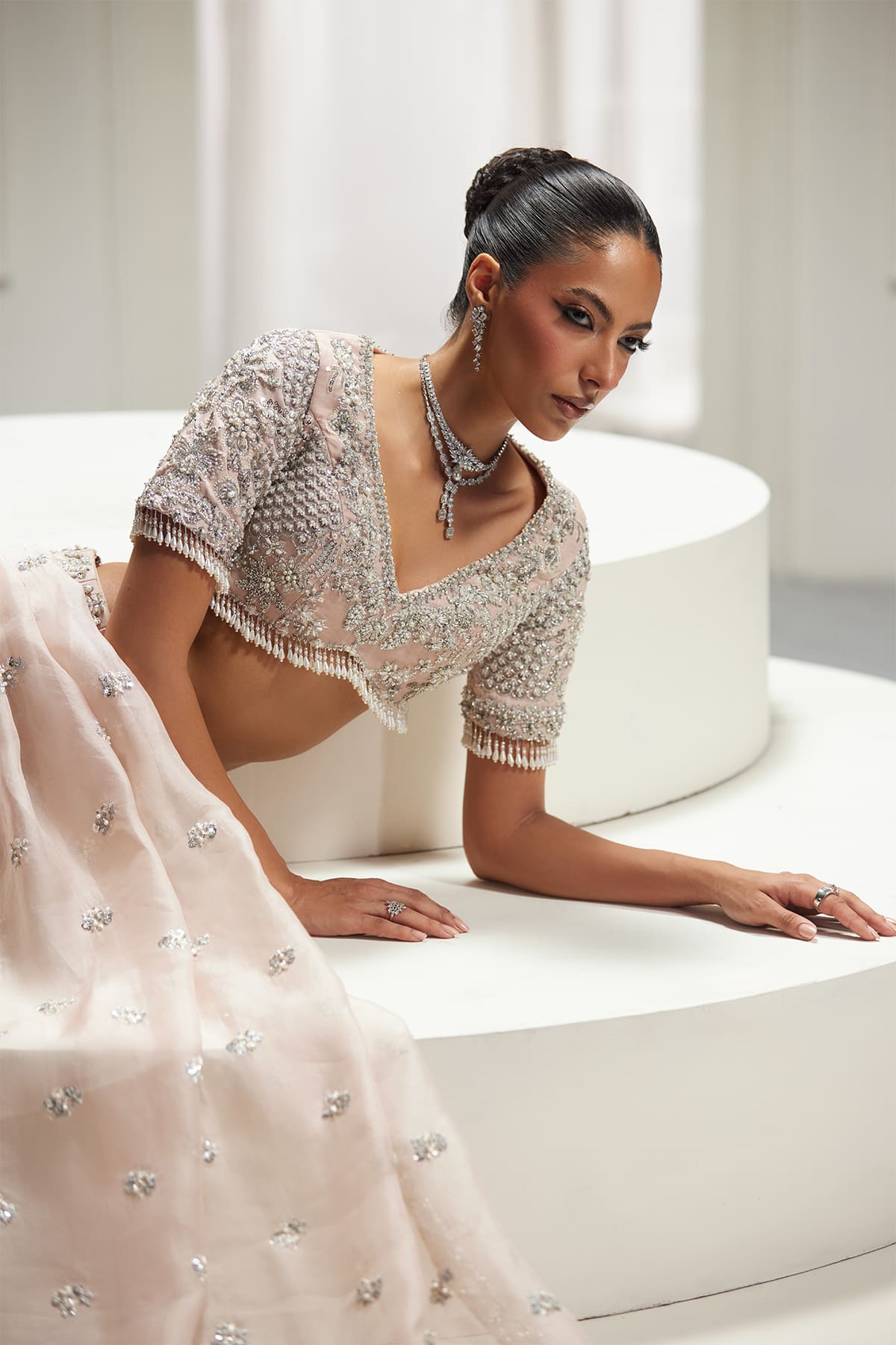 Saad Bin Shahzad Omina – blush pink silver-embellished lehenga choli from Lolita'25 – view 8