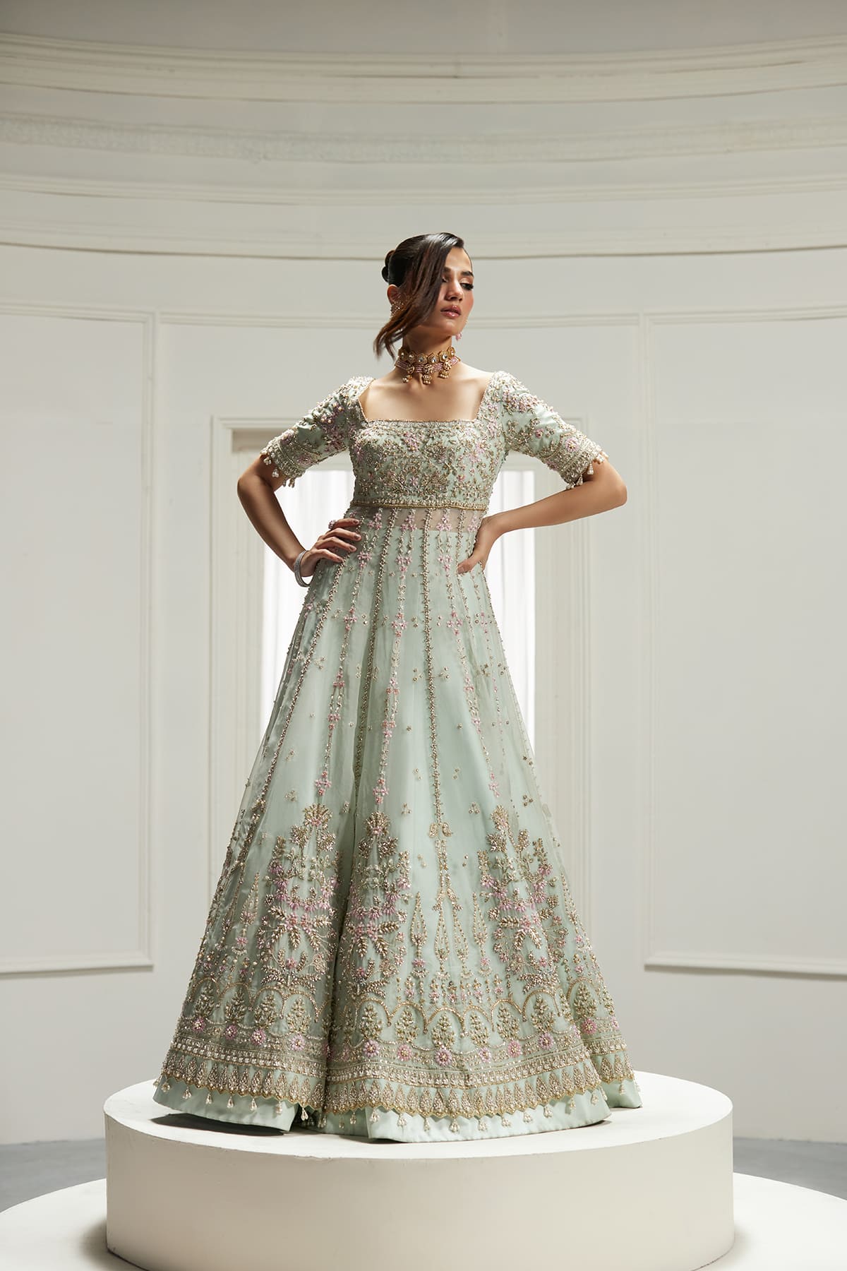 Saad Bin Shahzad Izel – light blue hand-embellished pishwas with raw silk lehenga from Lolita'25 – view 5