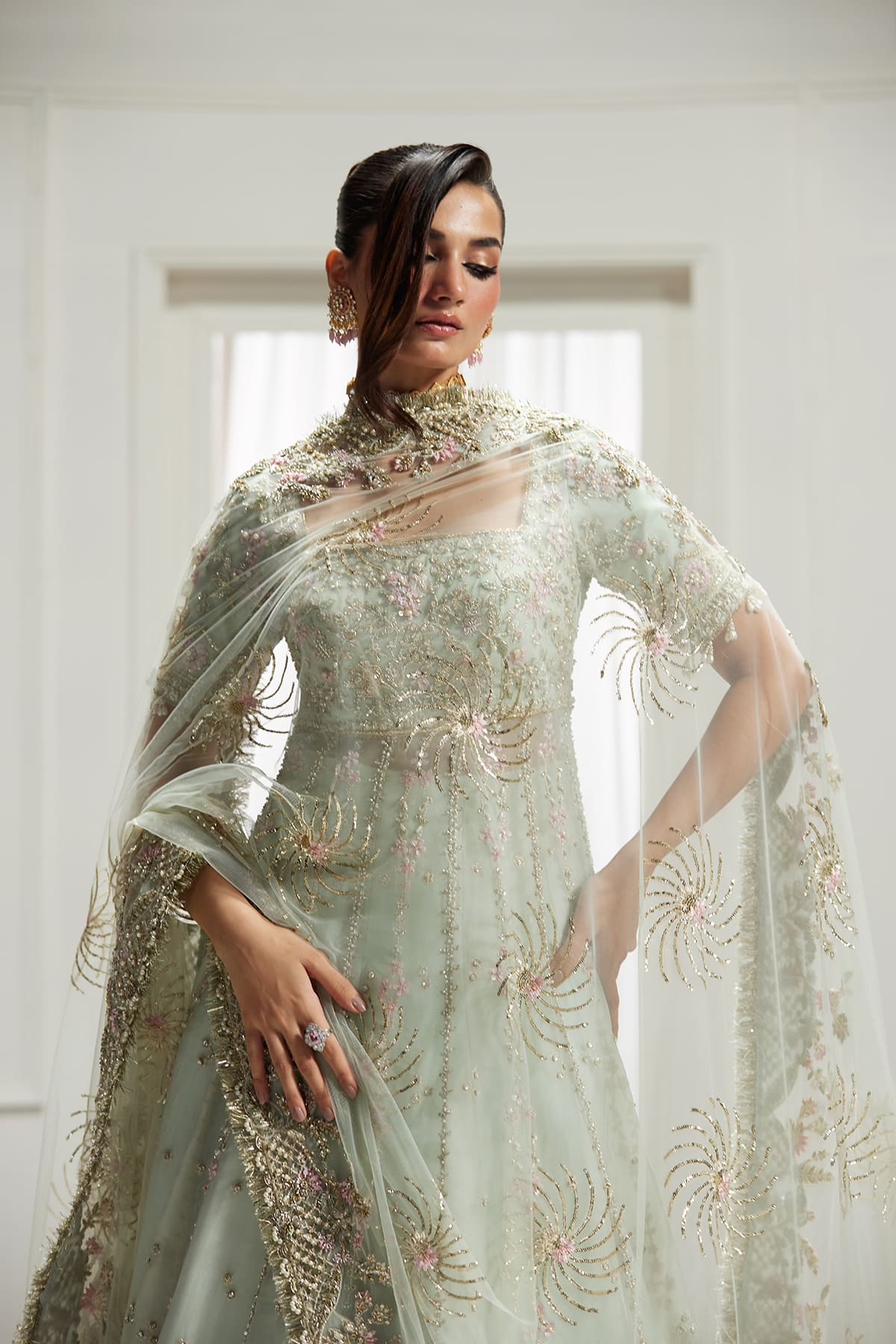 Saad Bin Shahzad Izel – light blue hand-embellished pishwas with raw silk lehenga from Lolita'25 – view 8