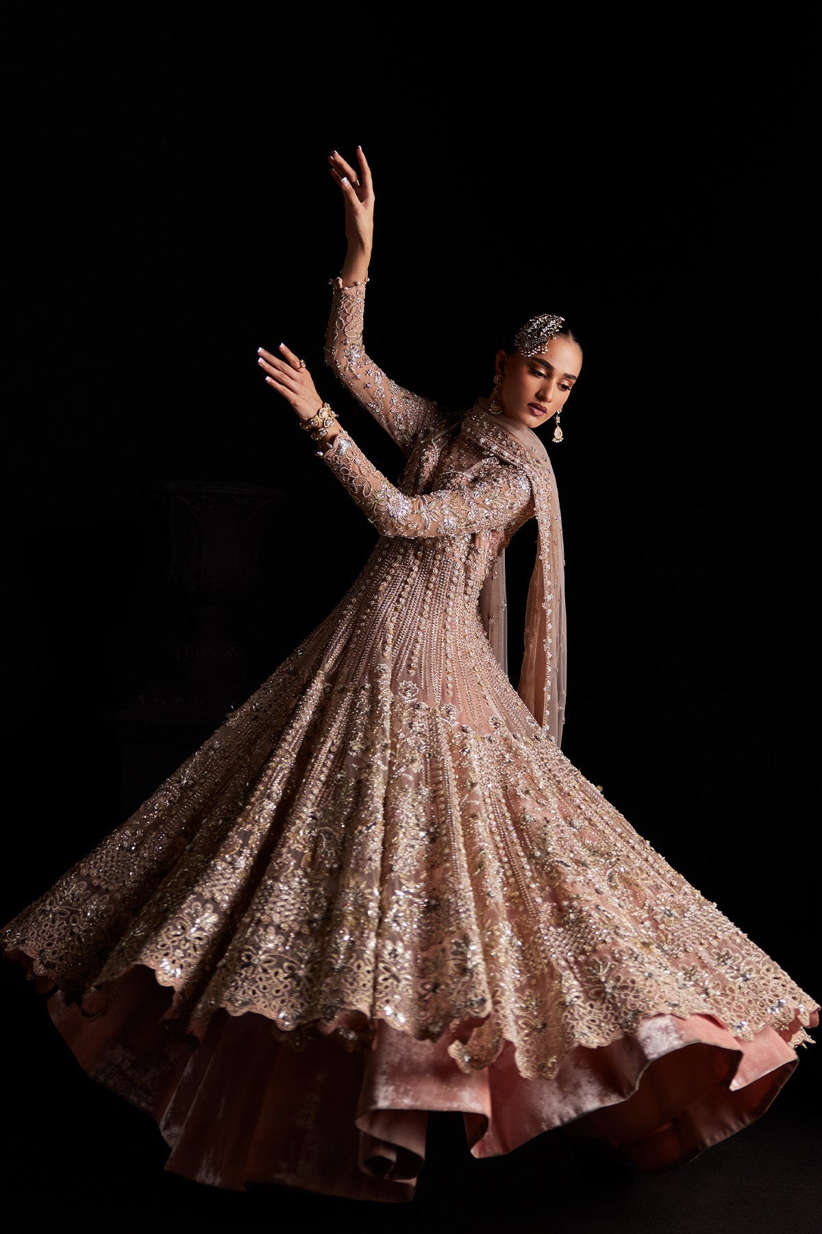 Saad Bin Shahzad Mina – pastel pink zardozi pishwas with velvet lehenga from Chandni Bridal'26 – view 2