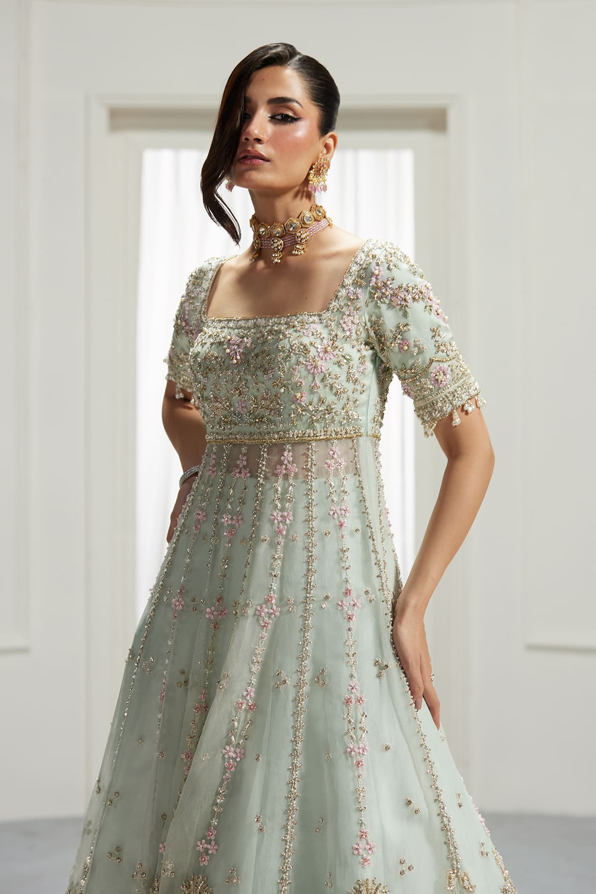 Saad Bin Shahzad Izel – light blue hand-embellished pishwas with raw silk lehenga from Lolita'25 – view 3