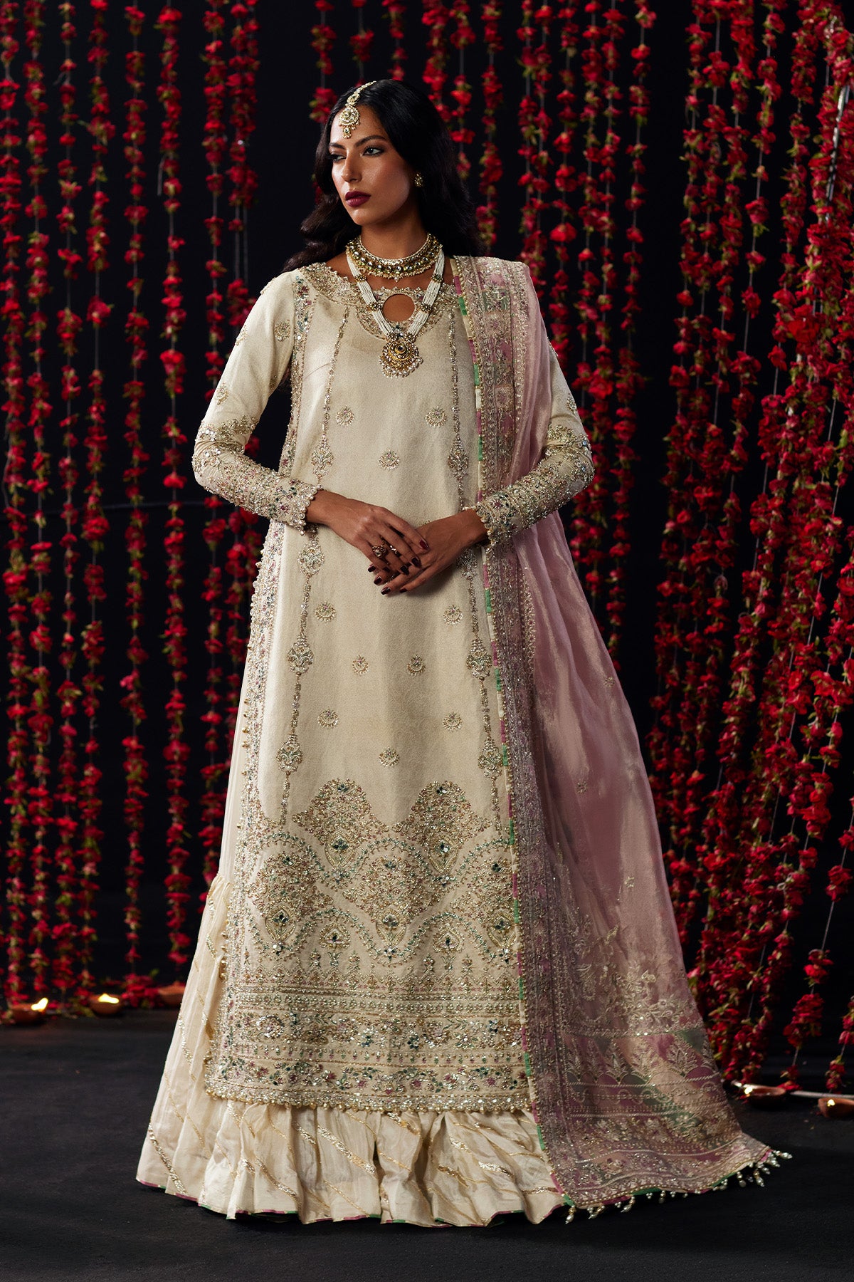 Saad Bin Shahzad Zargul – off-white jamawar long shirt with farshi gharara from Chandni Bridal'26 – view 6