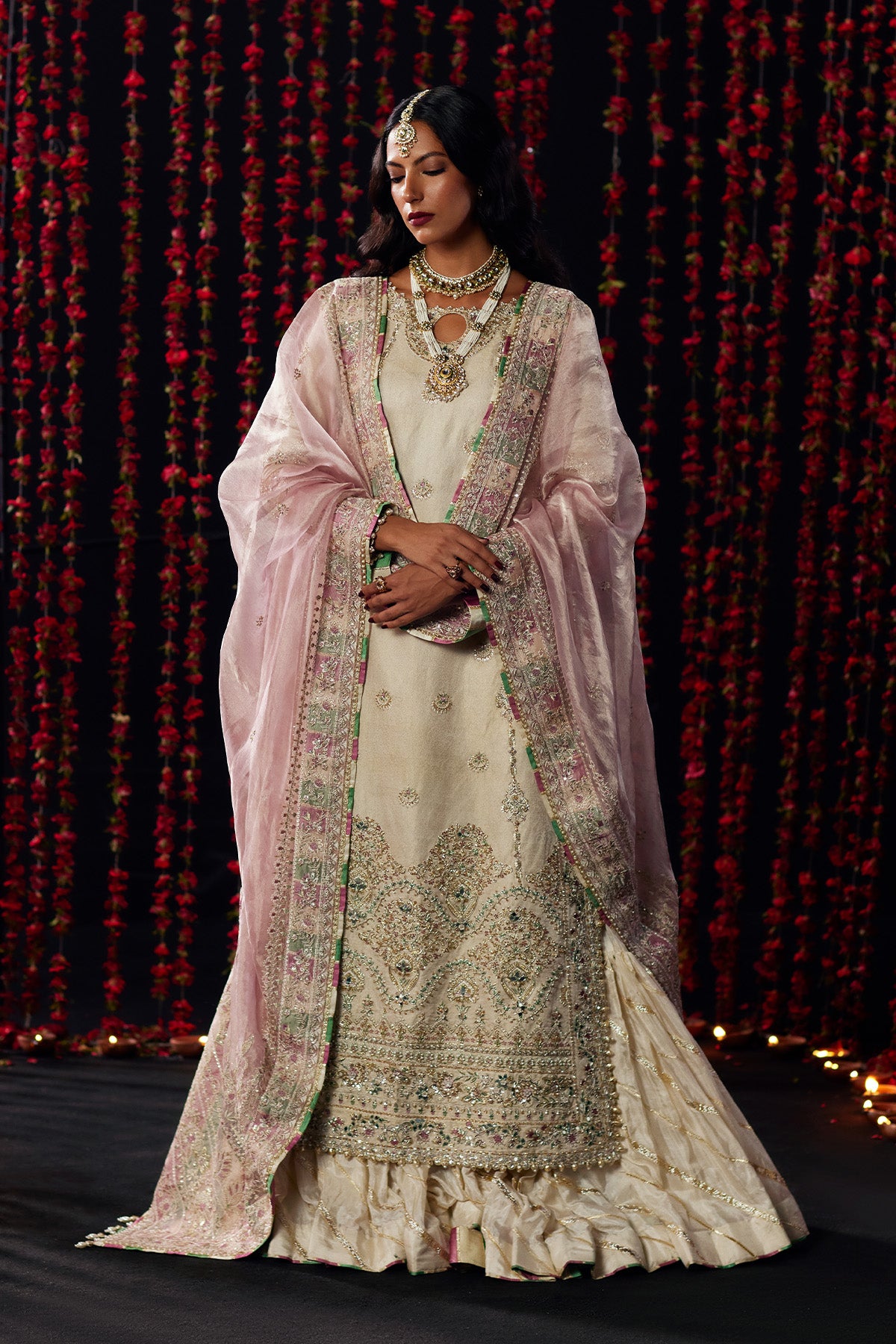 Saad Bin Shahzad Zargul – off-white jamawar long shirt with farshi gharara from Chandni Bridal'26