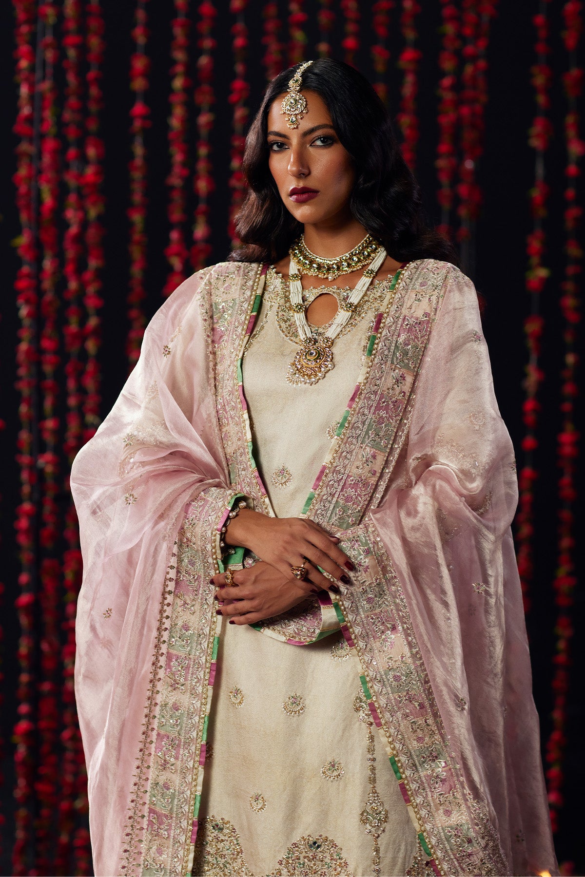 Saad Bin Shahzad Zargul – off-white jamawar long shirt with farshi gharara from Chandni Bridal'26 – view 7