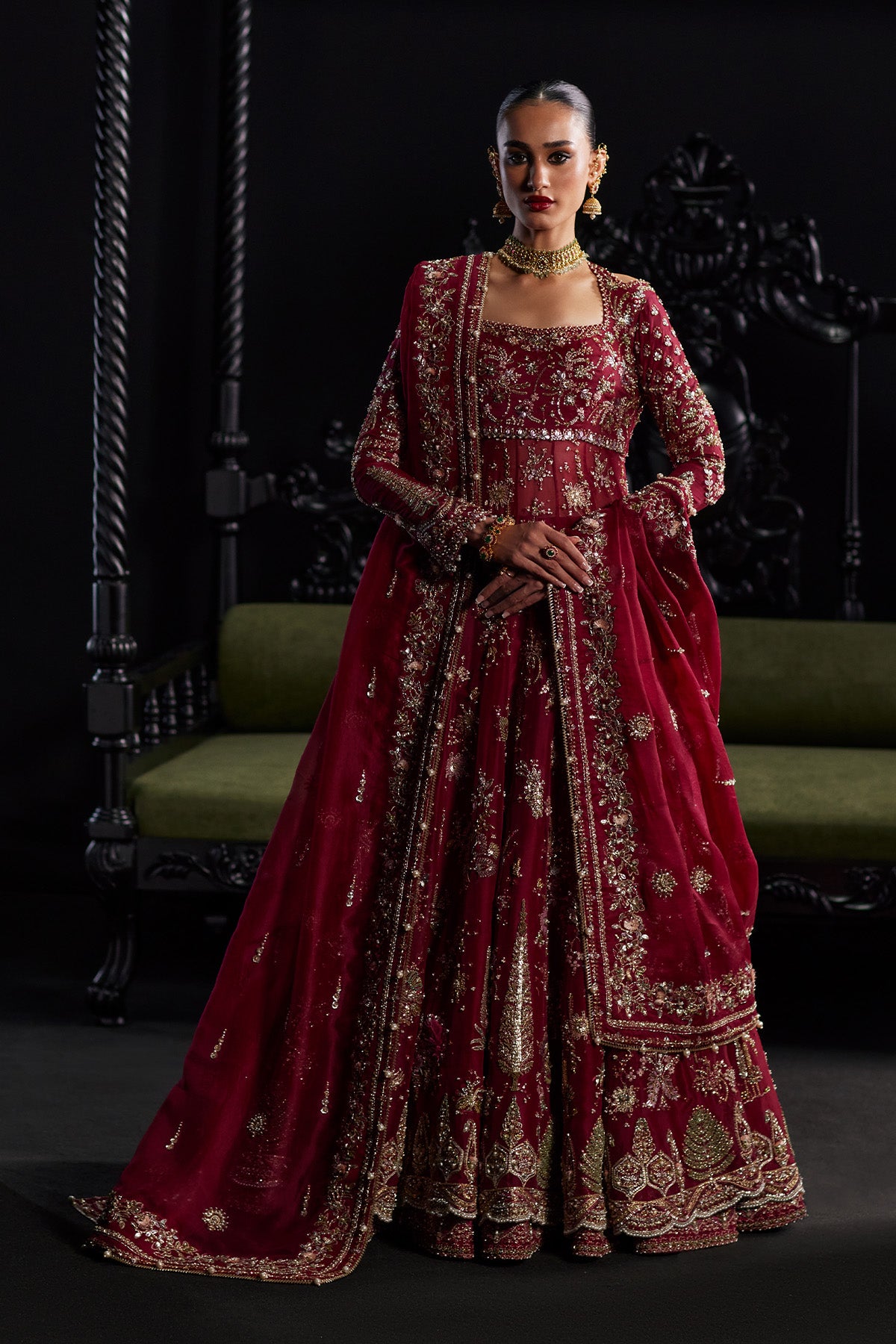 Saad Bin Shahzad Safa – cherry red zardozi bridal pishwas from Chandni Bridal'26 – view 6