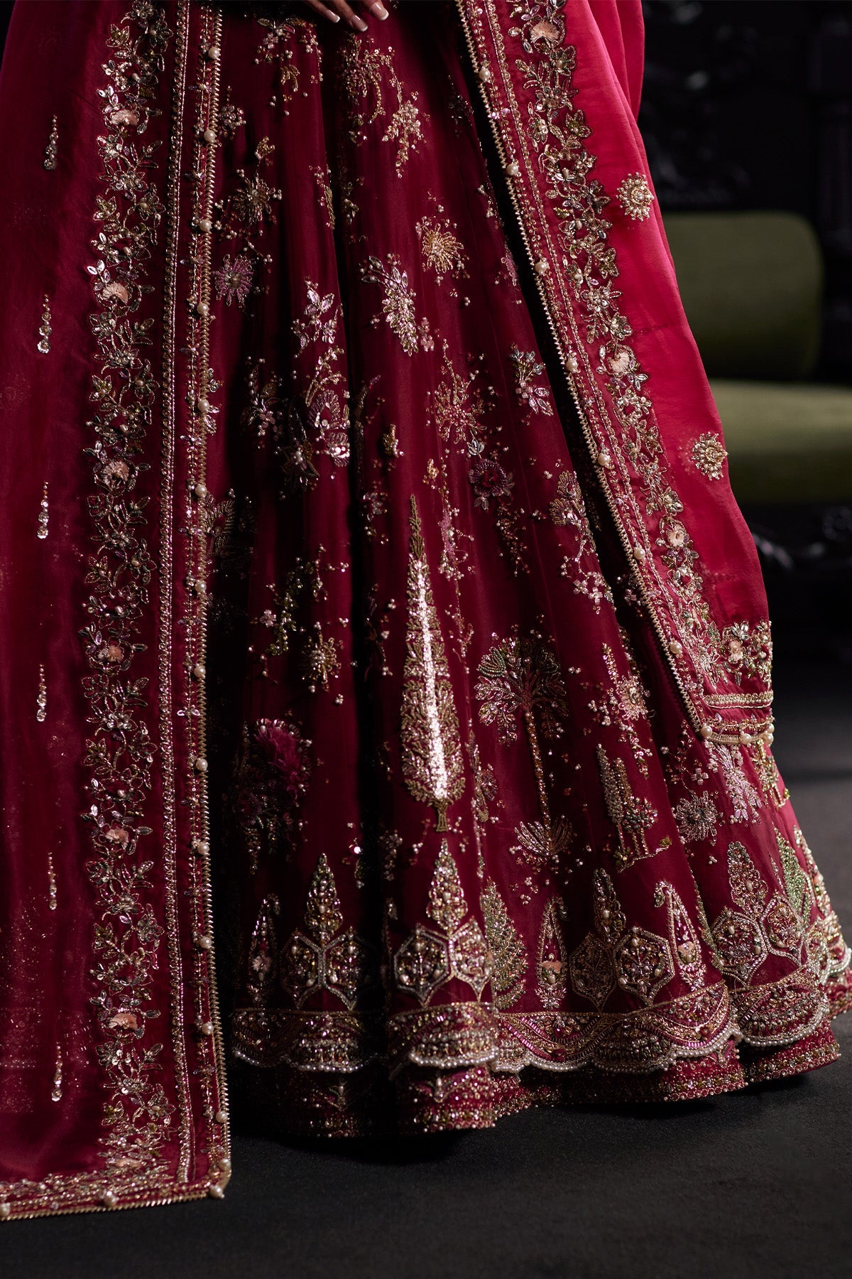 Saad Bin Shahzad Safa – cherry red zardozi bridal pishwas from Chandni Bridal'26 – view 5