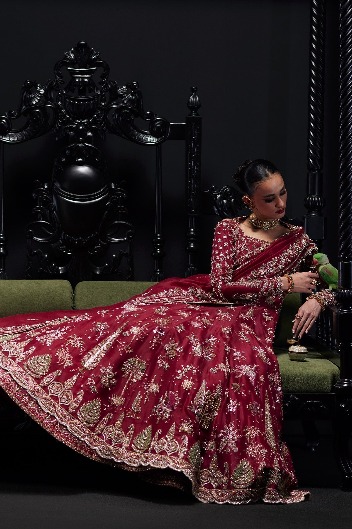 Saad Bin Shahzad Safa – cherry red zardozi bridal pishwas from Chandni Bridal'26 – view 9