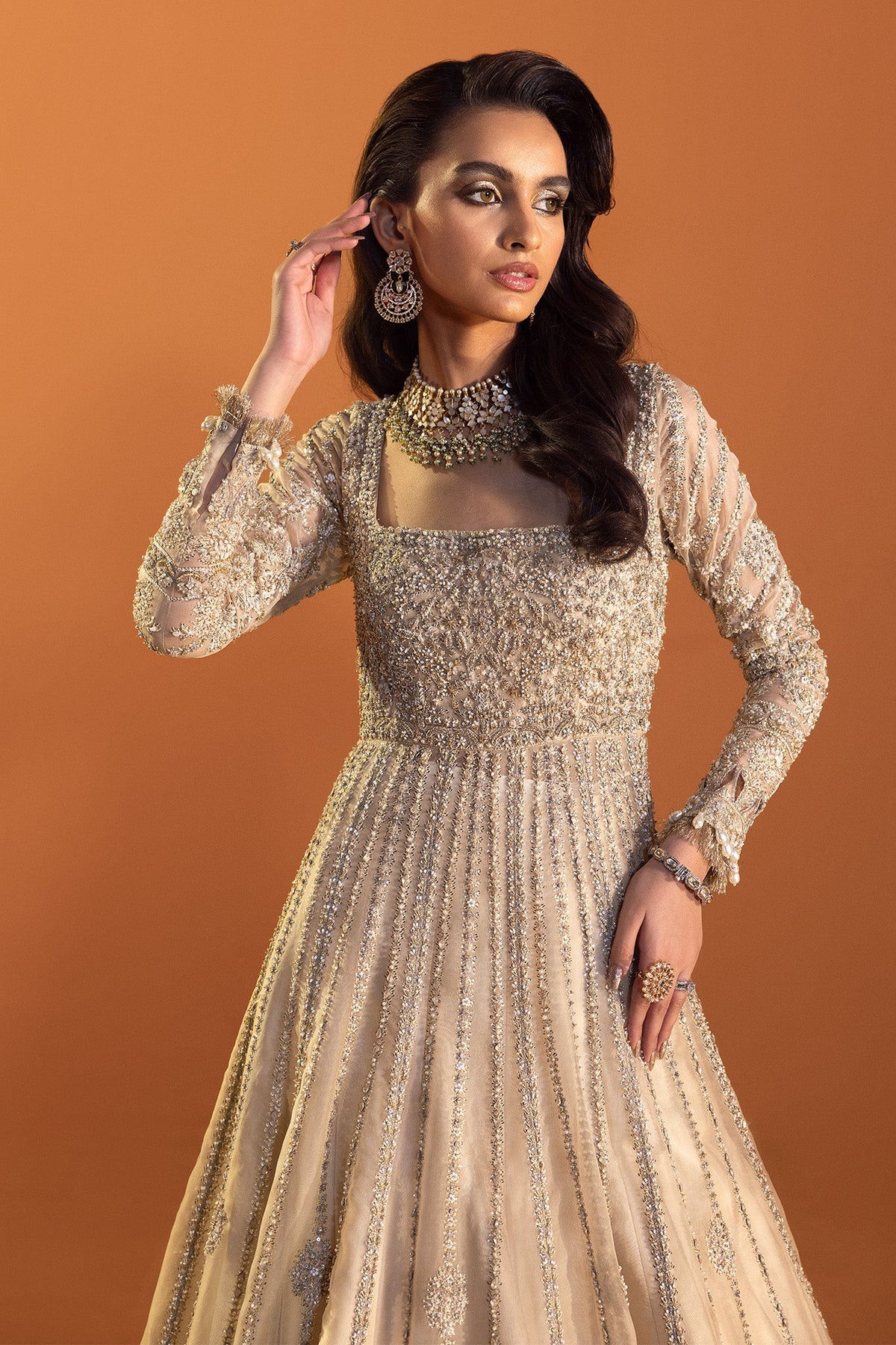 Saad Bin Shahzad Stella – champagne embellished pishwas from Lolita'24 – view 4