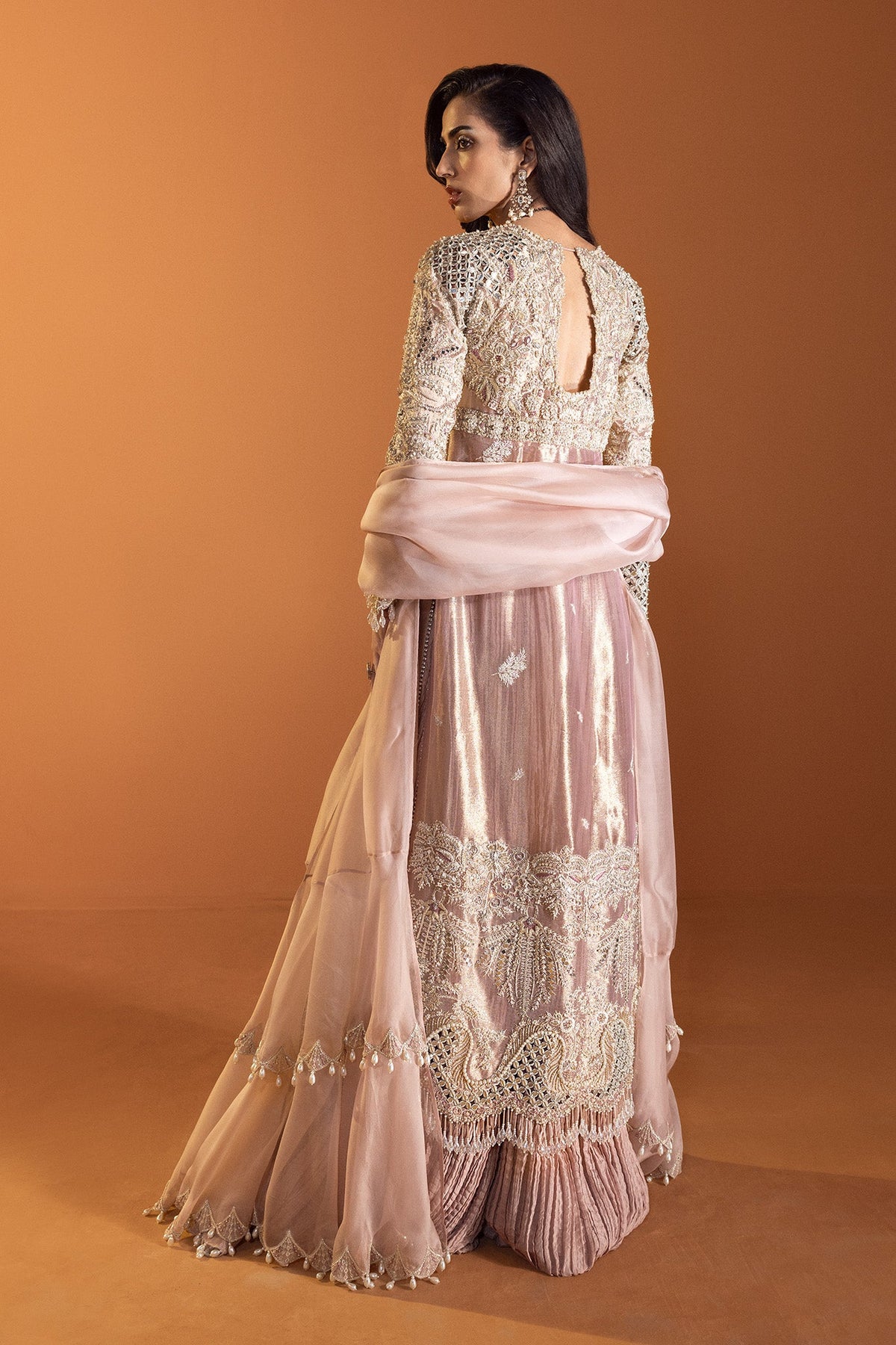 Saad Bin Shahzad Rossy – blush pink tissue shirt with sharara from Lolita'24 – view 6