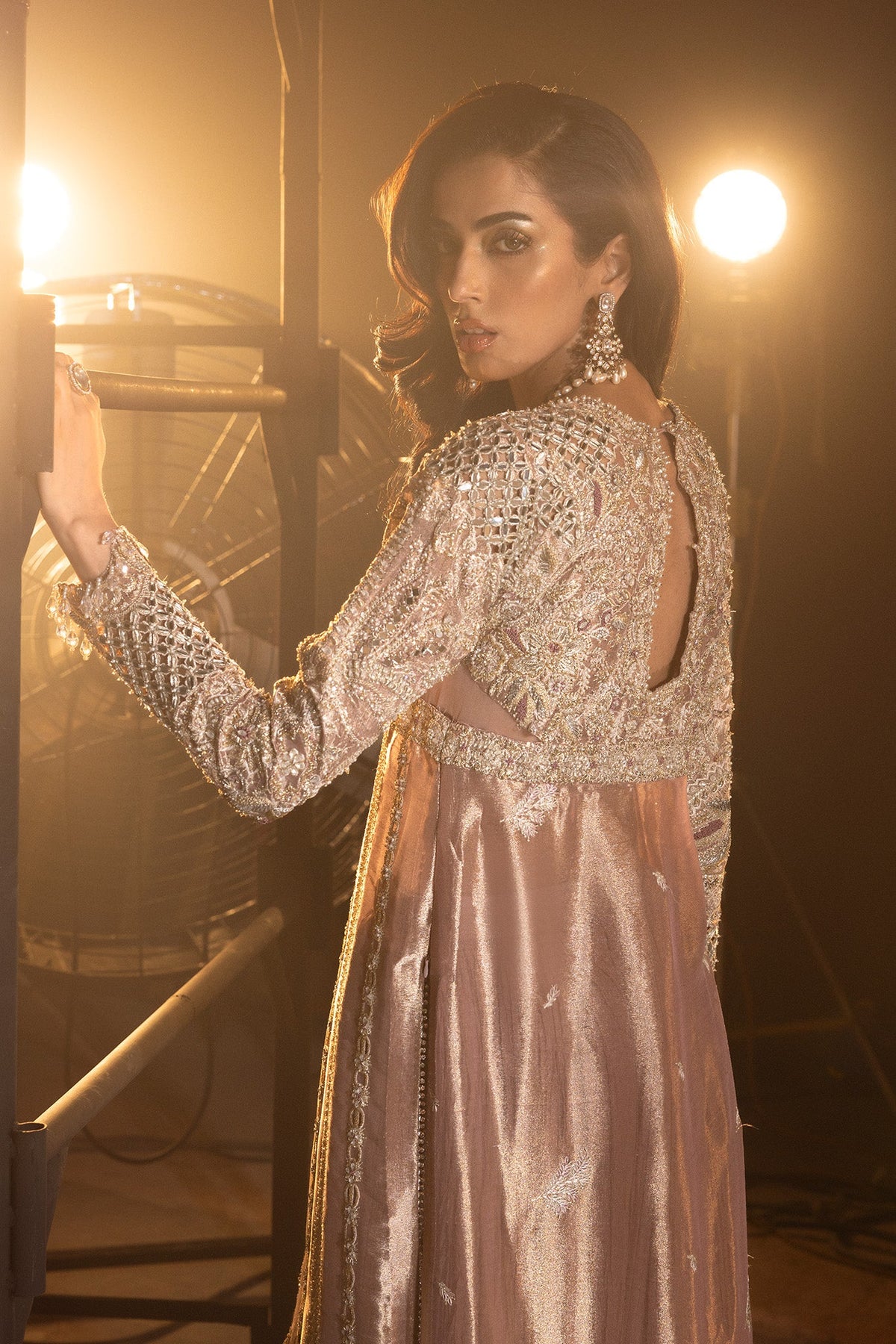 Saad Bin Shahzad Rossy – blush pink tissue shirt with sharara from Lolita'24 – view 7