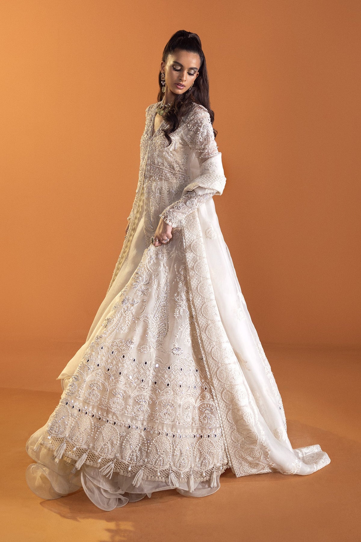 Saad Bin Shahzad Lilly – ivory mirror work gown with lehenga from Lolita'24 – view 2