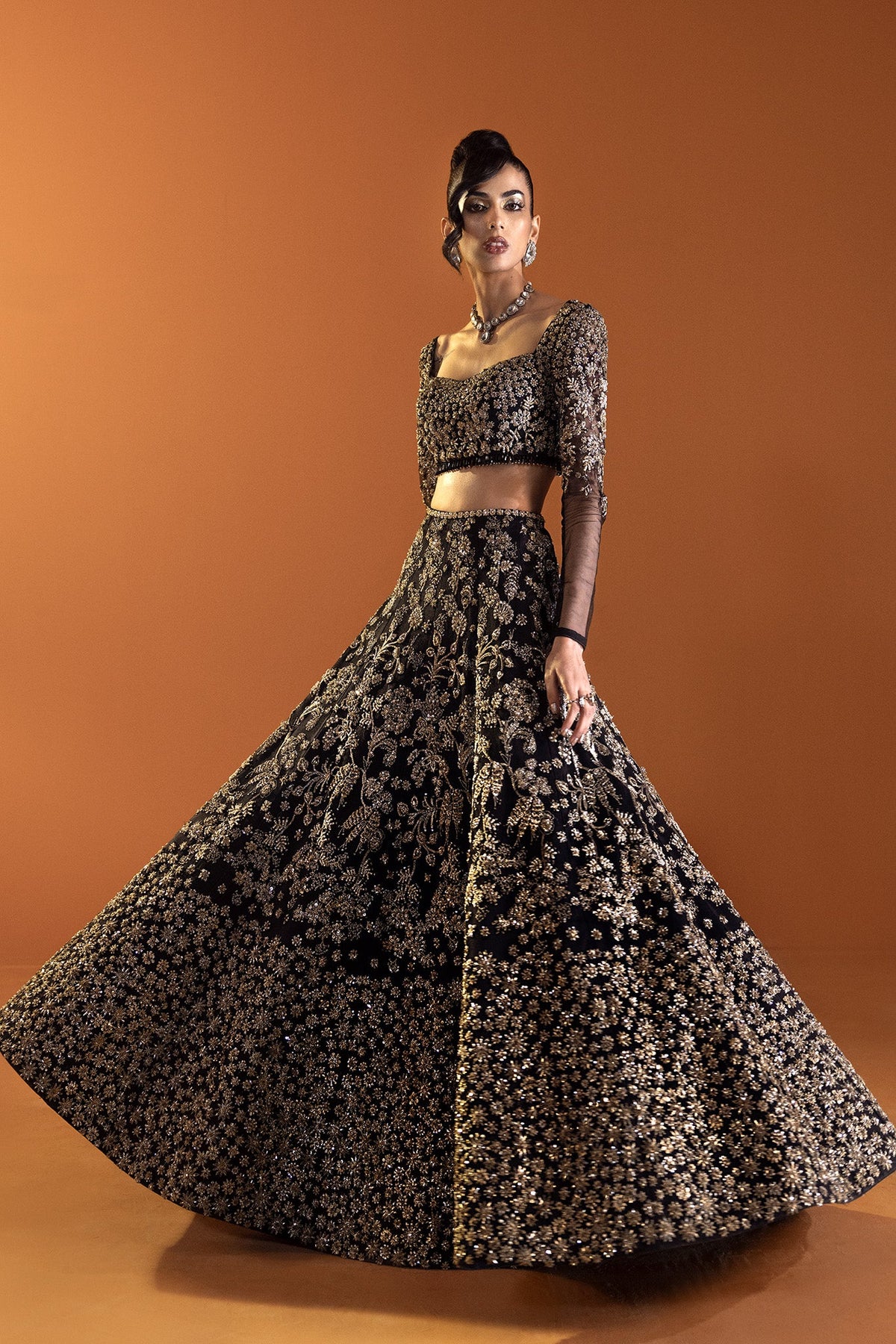 Saad Bin Shahzad Noir – black gold embroidered lehenga choli from Lolita'24 – view 2