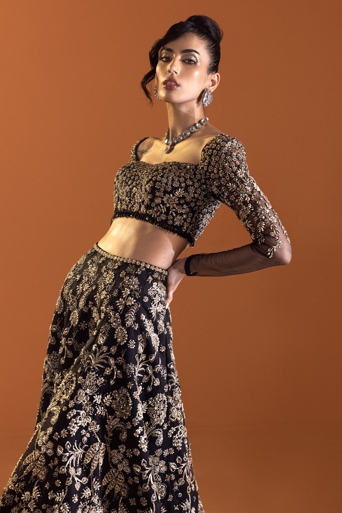 Saad Bin Shahzad Noir – black gold embroidered lehenga choli from Lolita'24 – view 4